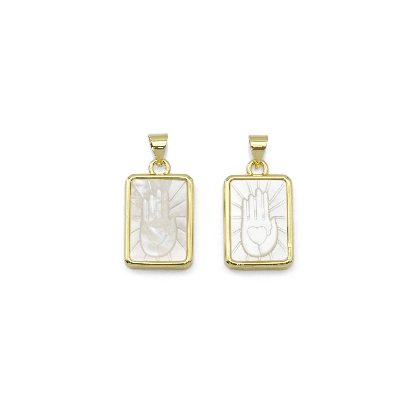 Mother of Pearl Heart Hand Dog Tag Charm, Sku#LX305