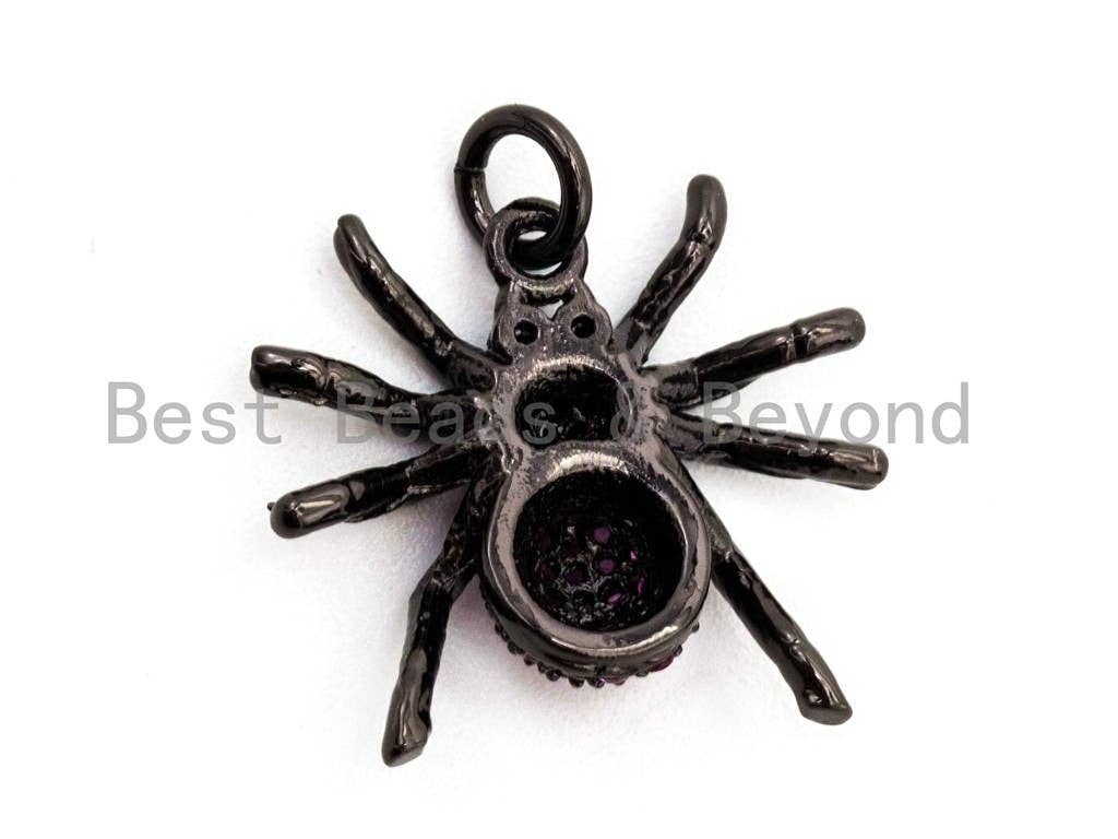 CZ Micro Pave Fuchsia SPIDER Charm Pendant, Cubic Zirconia Inspired Insect Pendant,Gold/Rose Gold/Silver/Black,17x19x5mm,SKU#F448