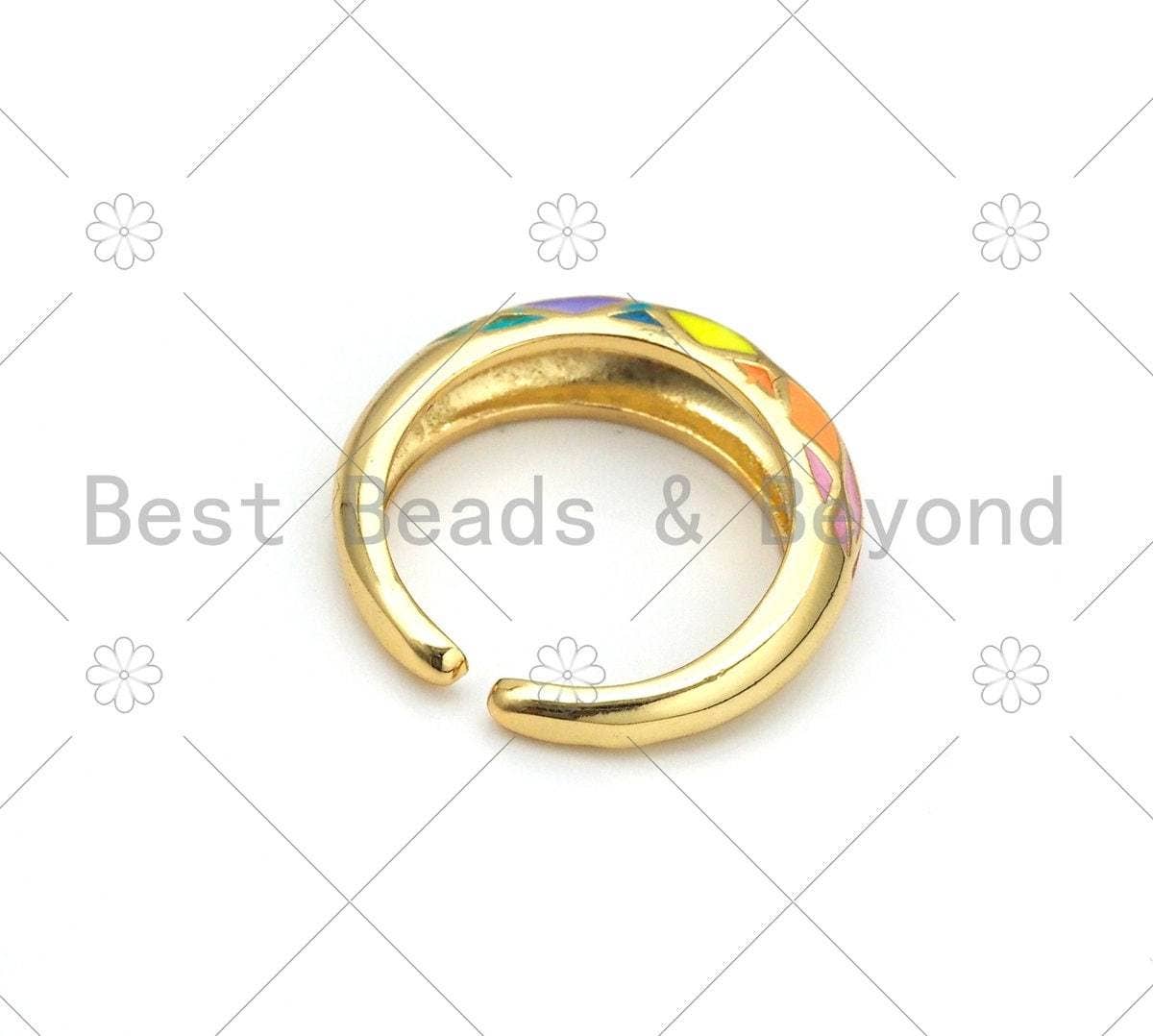 Colorful Rhombus Enamel Adjustable Ring, Sku#C127