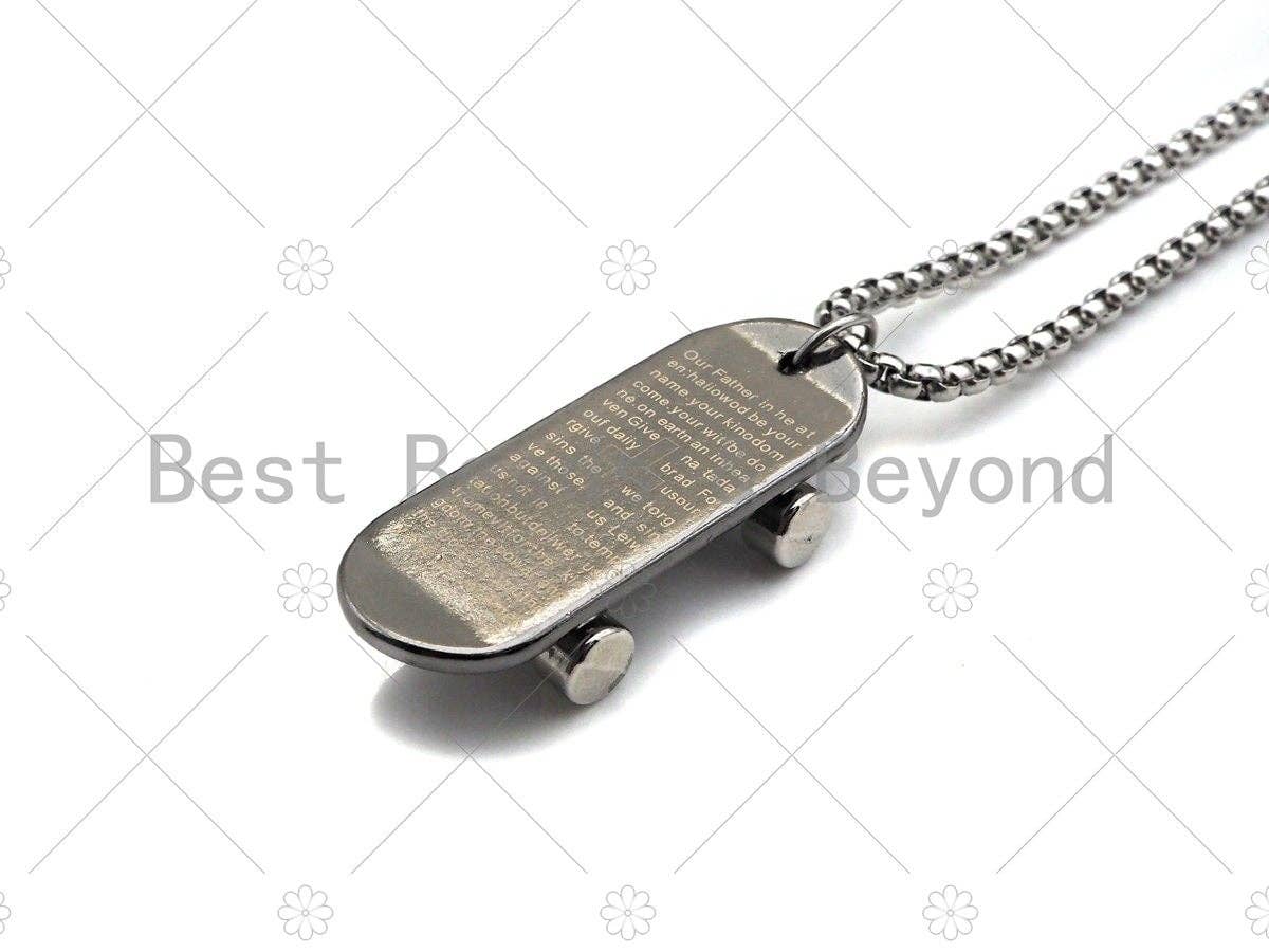 Skateboard pendant Chain Necklace-Bible verse Cross Engraved Pendant, Stainless Steel Men's Necklace - Pendant Necklace , sku#L344