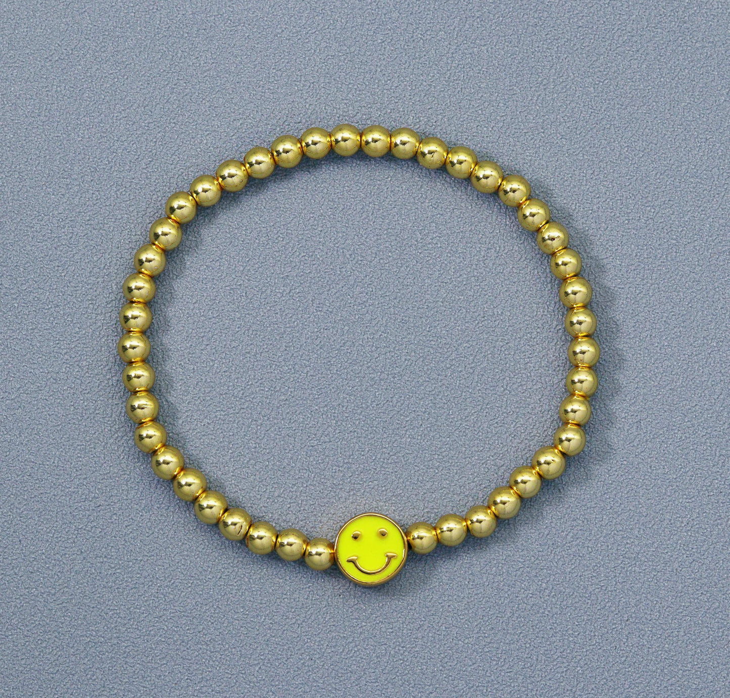4mm Gold Hematite Smiley face bracelet, sku#EF148