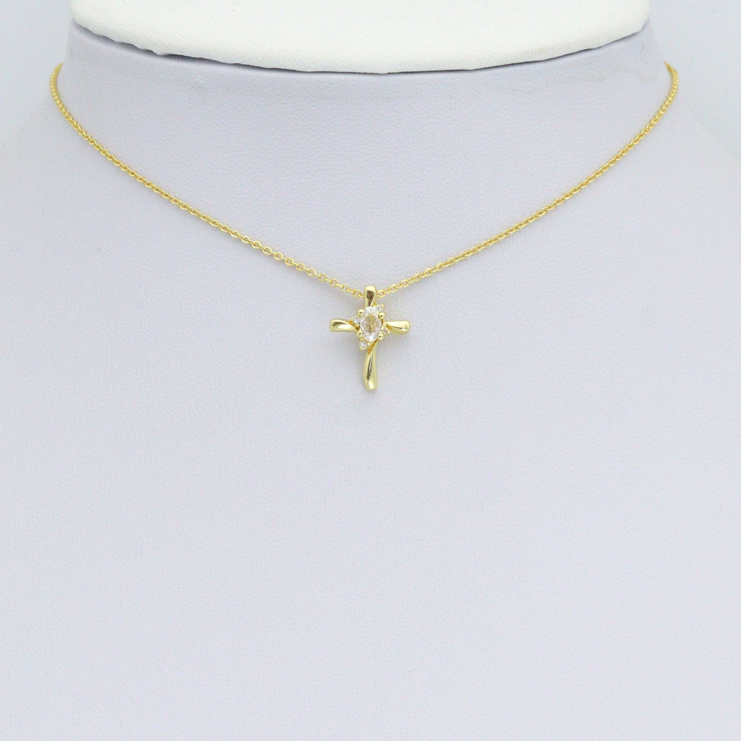 Gold Cross with Oval Crystal Center Charm Pendant, Sku#LK1180