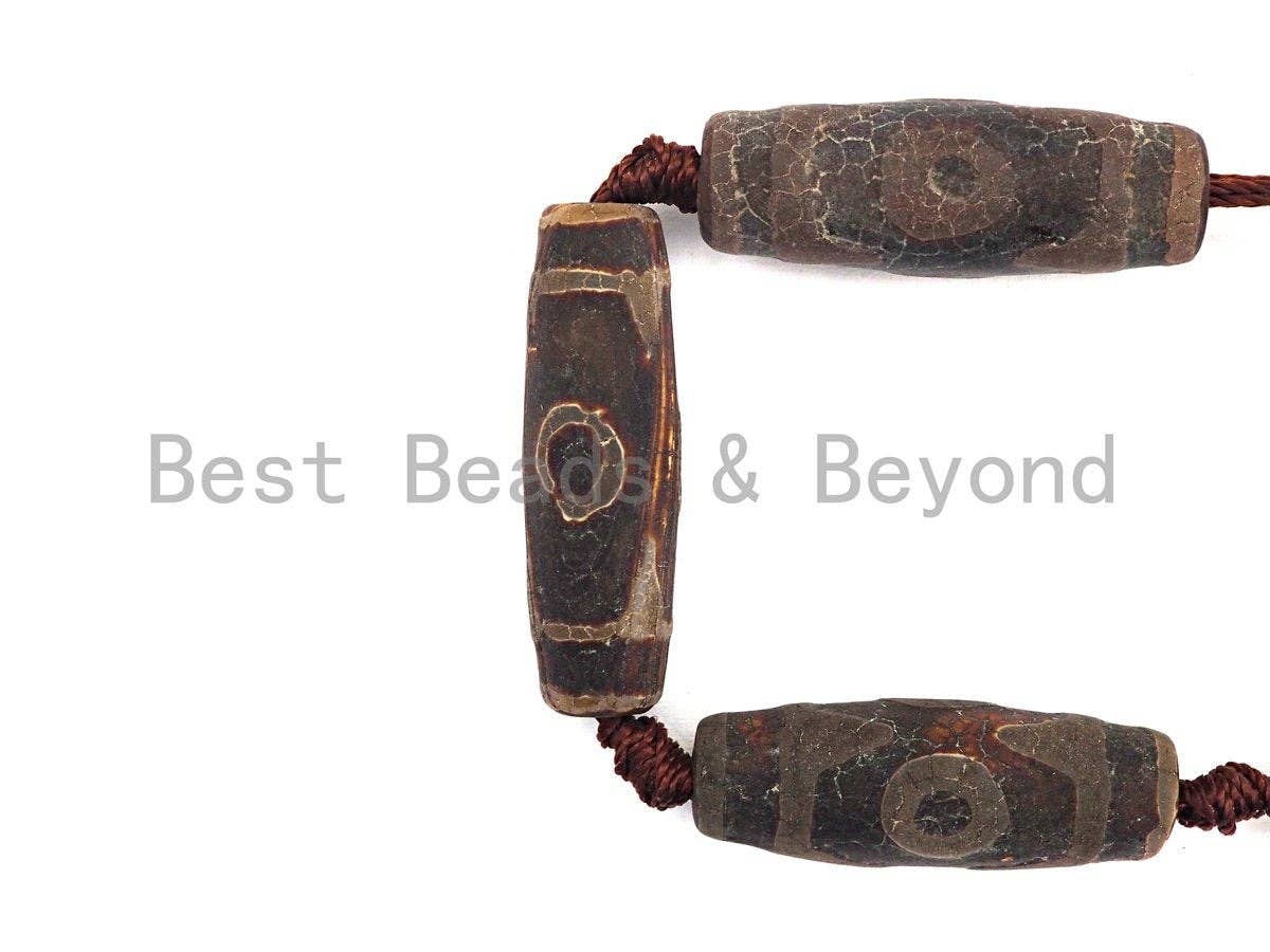 1pc/10pcs Natural Tibetan Agate Beads, Ancient Dark Brown Tibetan Long Oval Shape Beads, Dzi Eye Agate Beads, 12x30mm, sku#U538