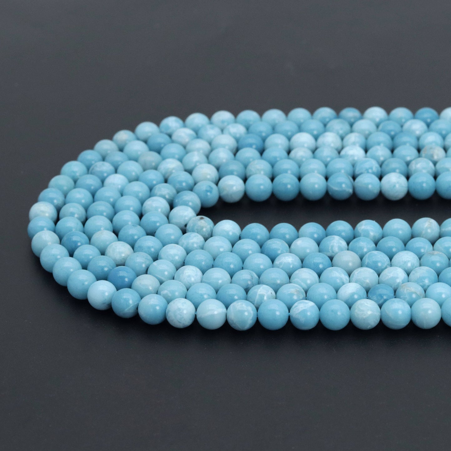 High quality Larimar Quartz, Round Smooth 4mm/6mm/8mm/10mm/12mm, Blue Gemstone, 15.5" Full Strand, Sku#U980