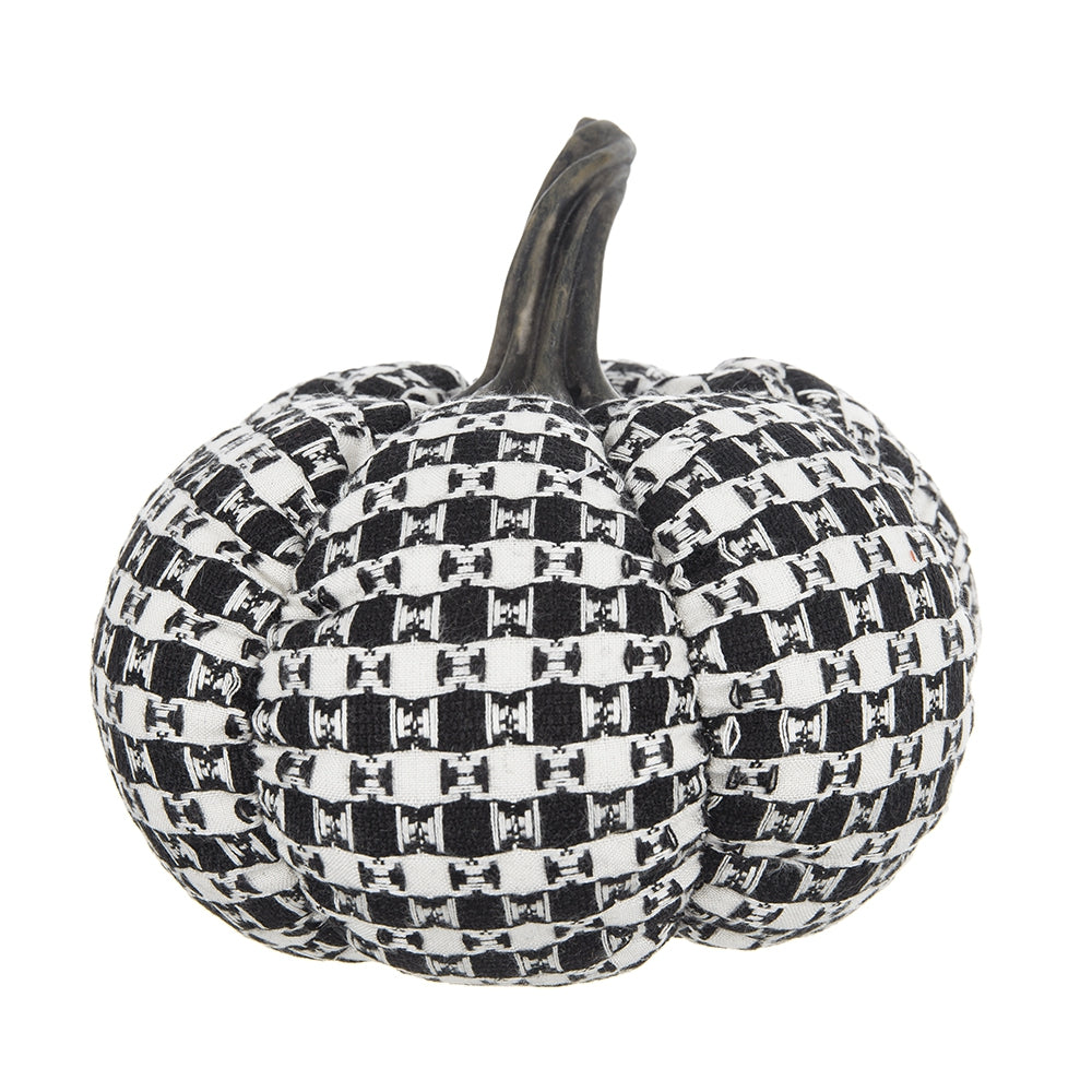 Set of 2 Fabric Black-White Plaid Pumpkin Decor