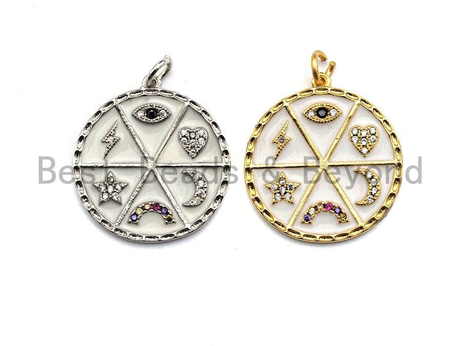 CZ Pave CZ White Enamel Moon Star Heart Eye Rainbow Charms Pendant, Enamel Pendant,Round Enamel, Oil Drop jewelry Findings, 24x22mm,sku#Z368