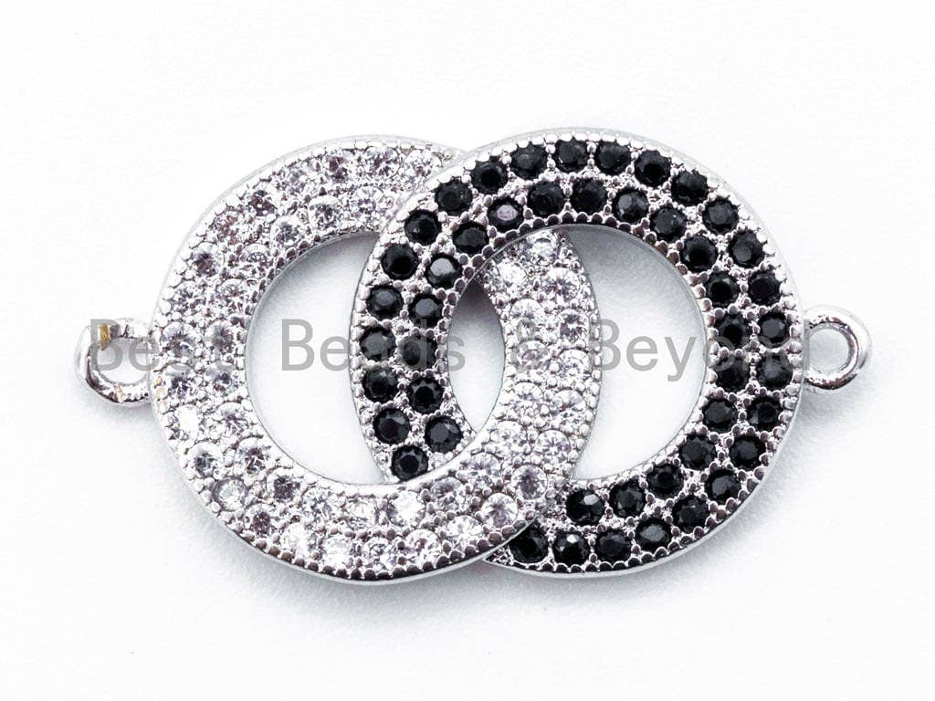 CZ Micro Pave Dual Color Double Ring Connector,CZ/Micro Pave