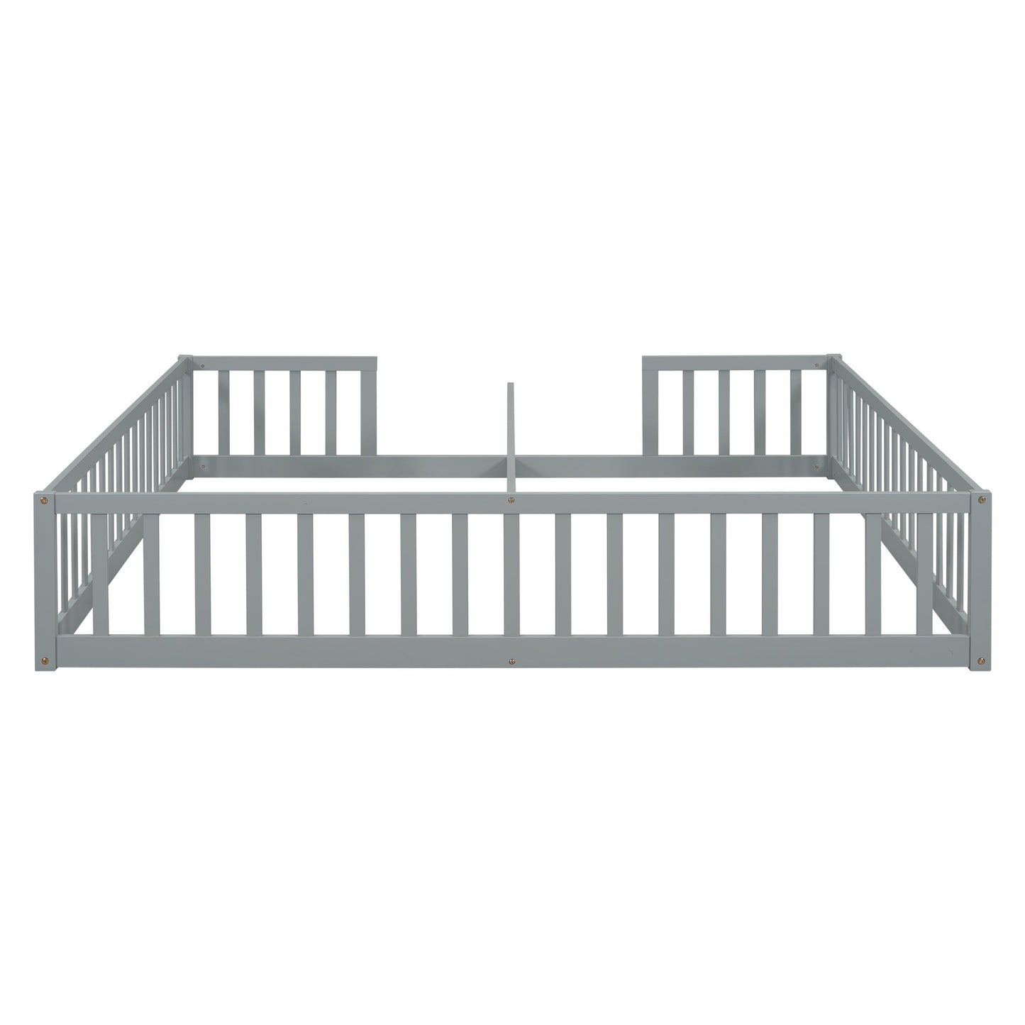 Double Twin Floor Bed with Fence, Guardrails, without Door