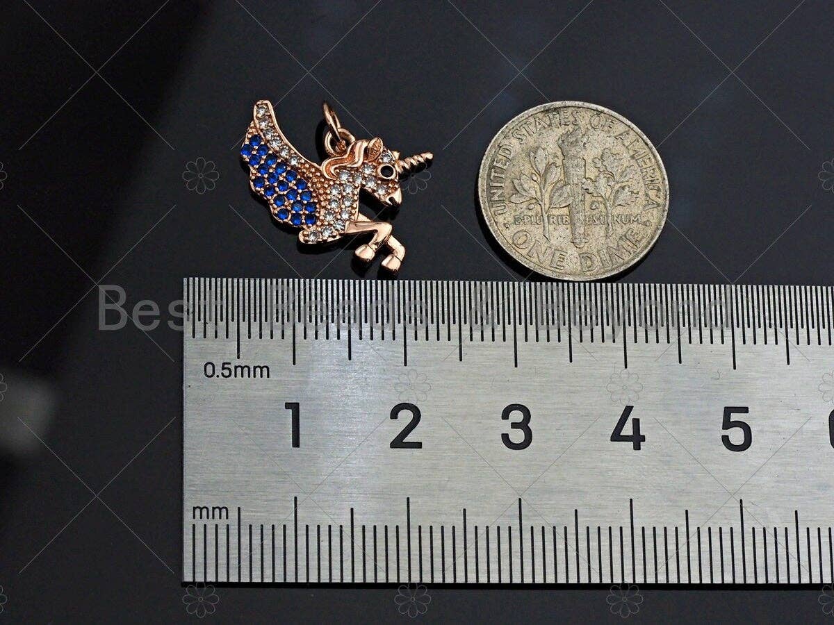 Cobalt CZ Micro Pave Unicorn Pendant/Charm, Legendary creature Charm Pendant, Silver/Gold/Rose Gold Tone, 16x21mm, Sku#Y285