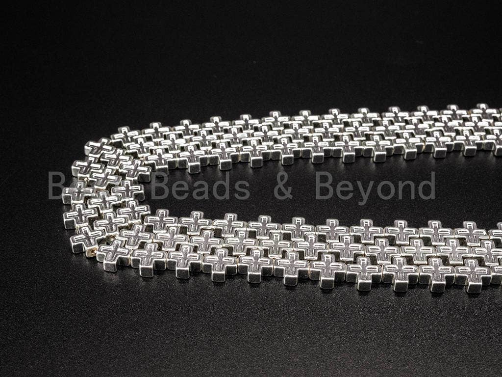 Gold/Silver Hematite Cross Beads, 8mm Natural Hematite Beads, Gold/ cvSilver Gemstone Beads, 15.5" Full Strand, SKU#S43