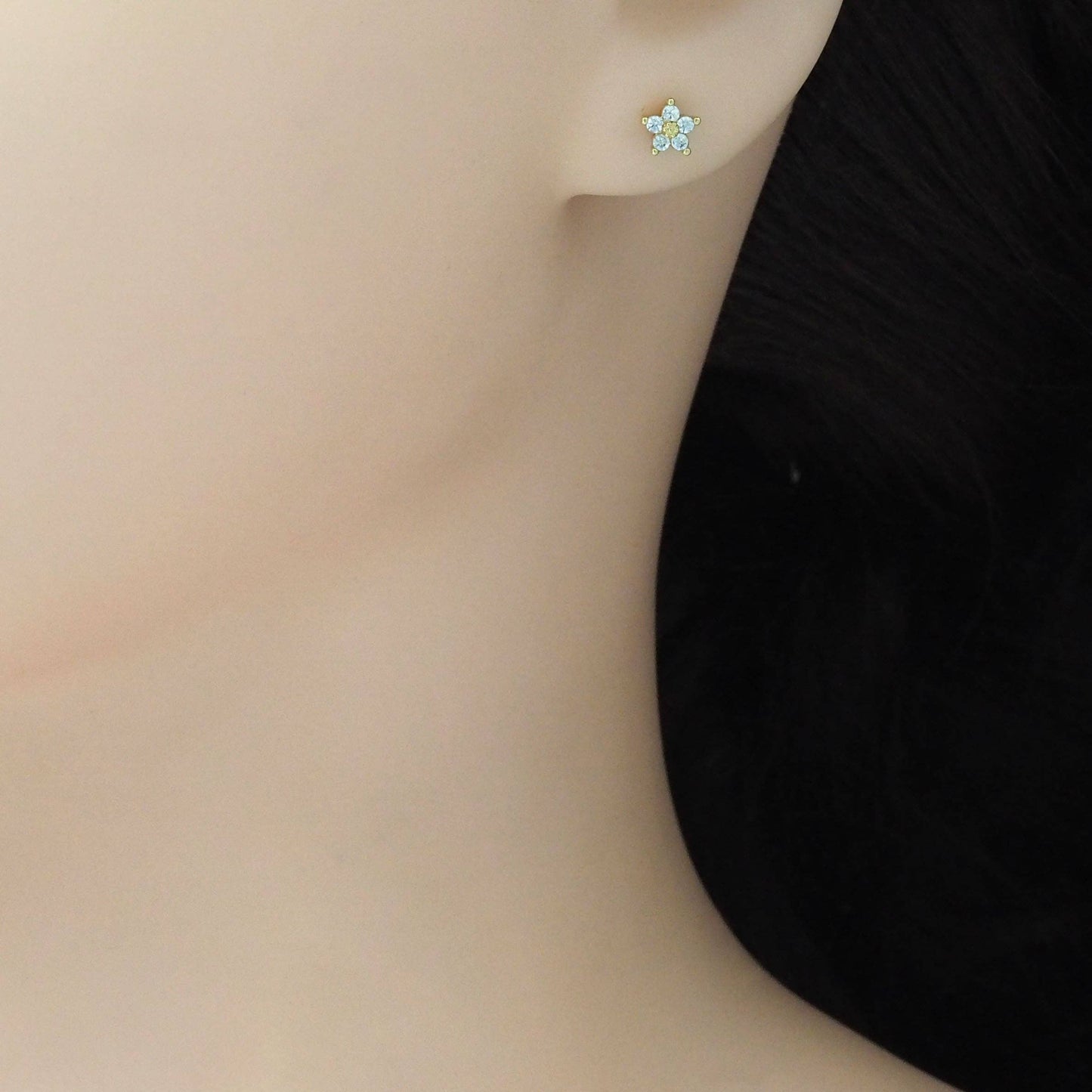 Dainty CZ Gold Flower Stud Earrings, Sku#LK894