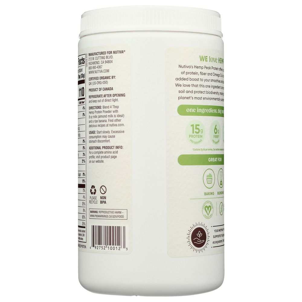 NUTIVA: Organic Superfood Hemp Protein 15G, 16oz| Rich Plant Nutrition