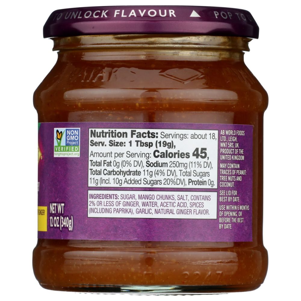 PATAK'S:  Major Grey Chutney Sweet Mango Preserve with Ginger, 12 oz