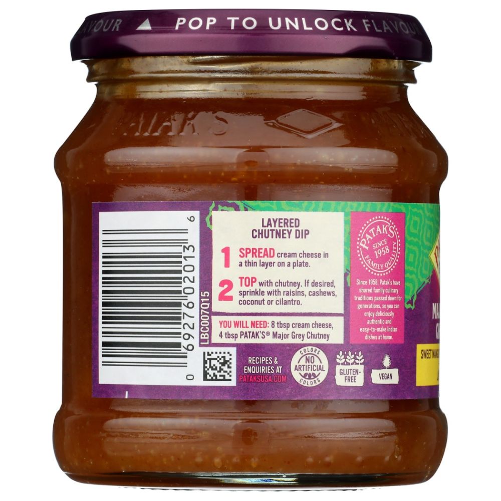 PATAK'S:  Major Grey Chutney Sweet Mango Preserve with Ginger, 12 oz