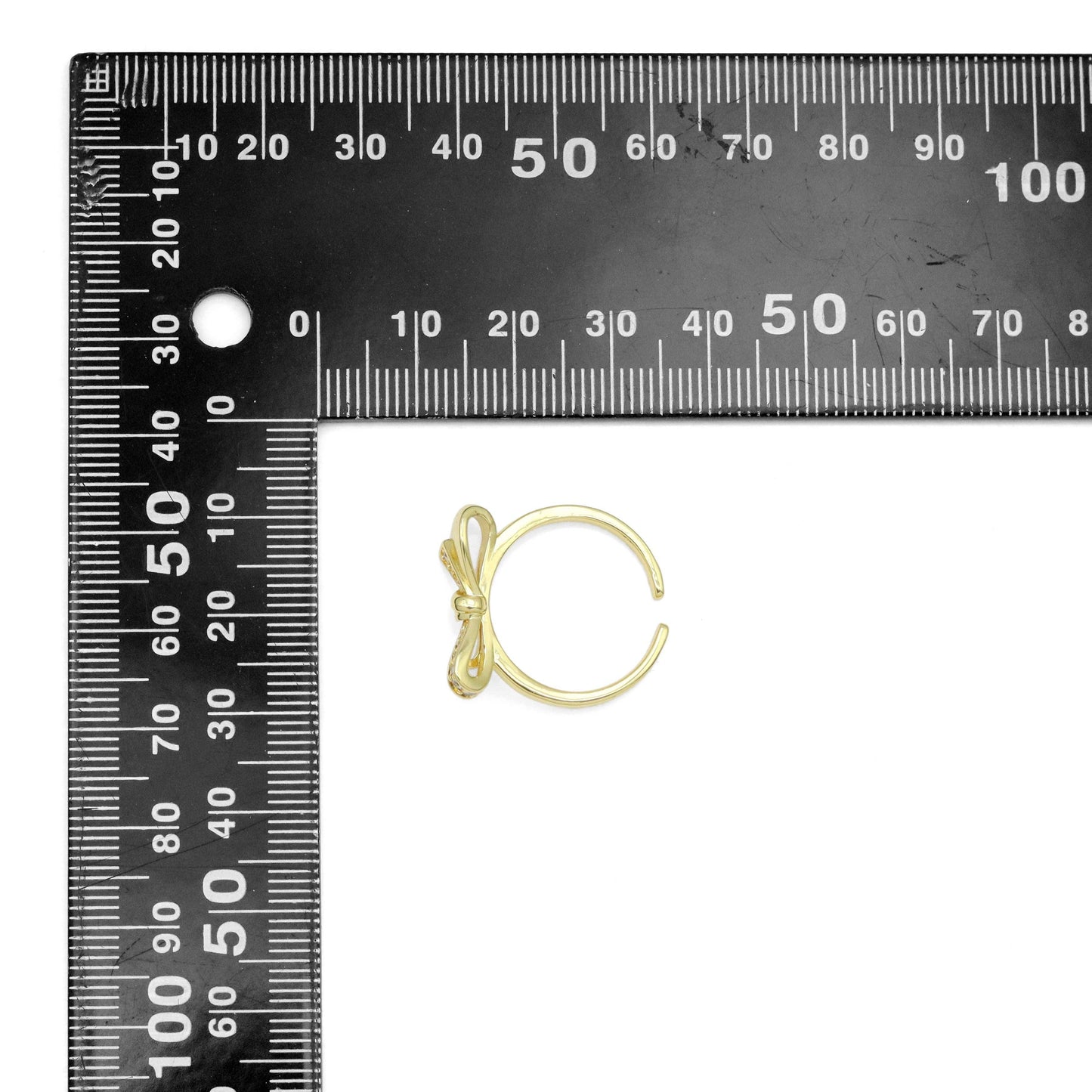 Gold Silver CZ Bow Adjustable Ring, Sku#A339