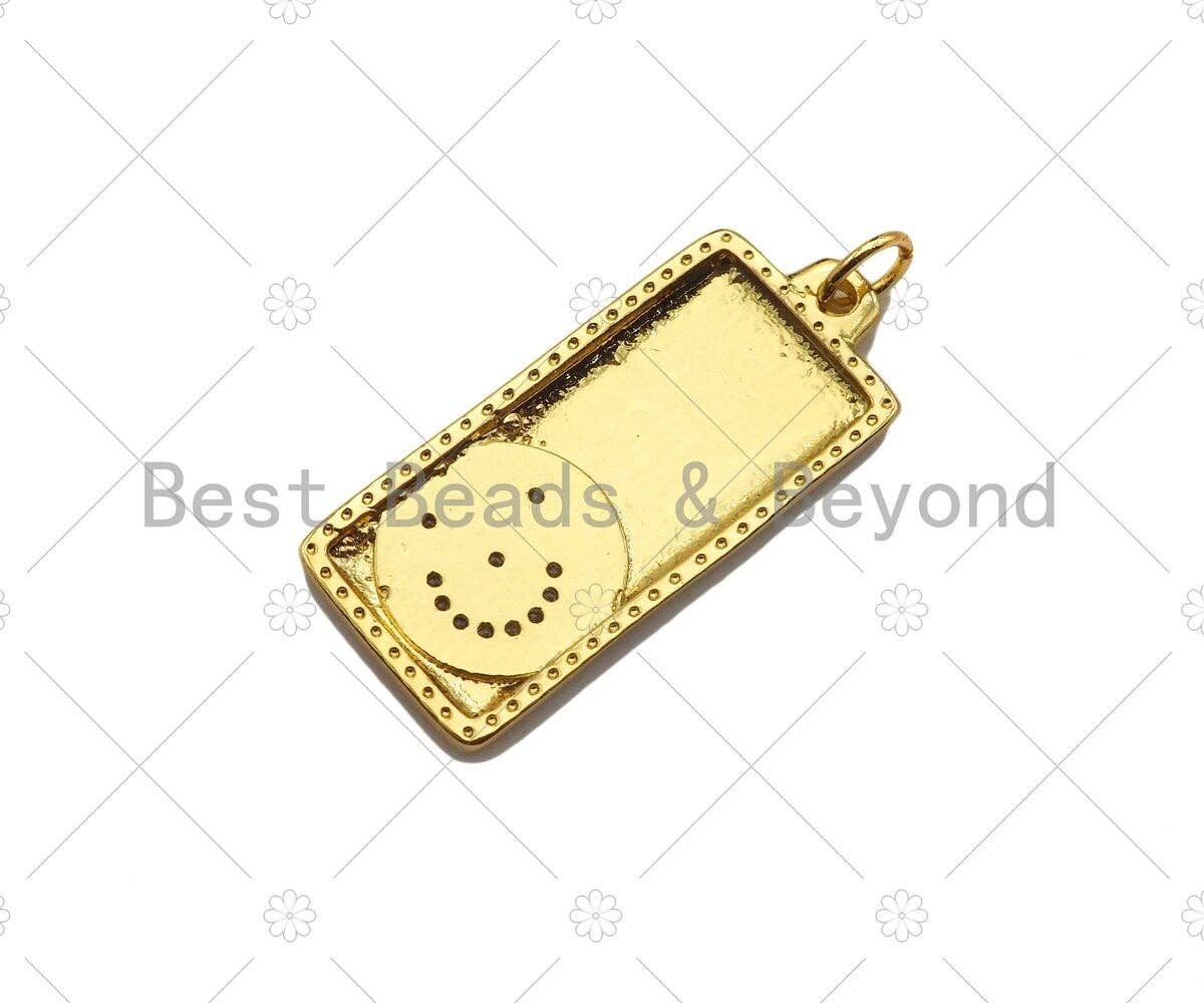 CZ Micro Pave Butterfly Moon Five Point Star North Star On Rectangle Pendant,CZ Medallion Charm, Necklace Bracelet Charm,12x28mm, Sku#LK278