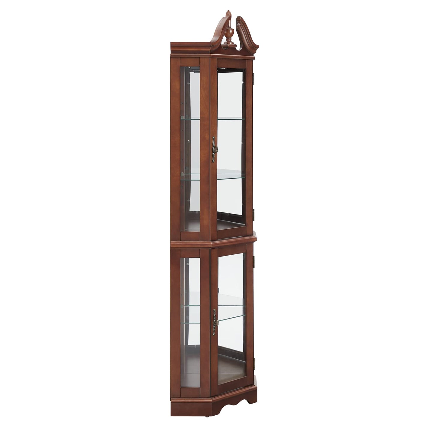 Walnut Corner Curio Cabinet with Lights