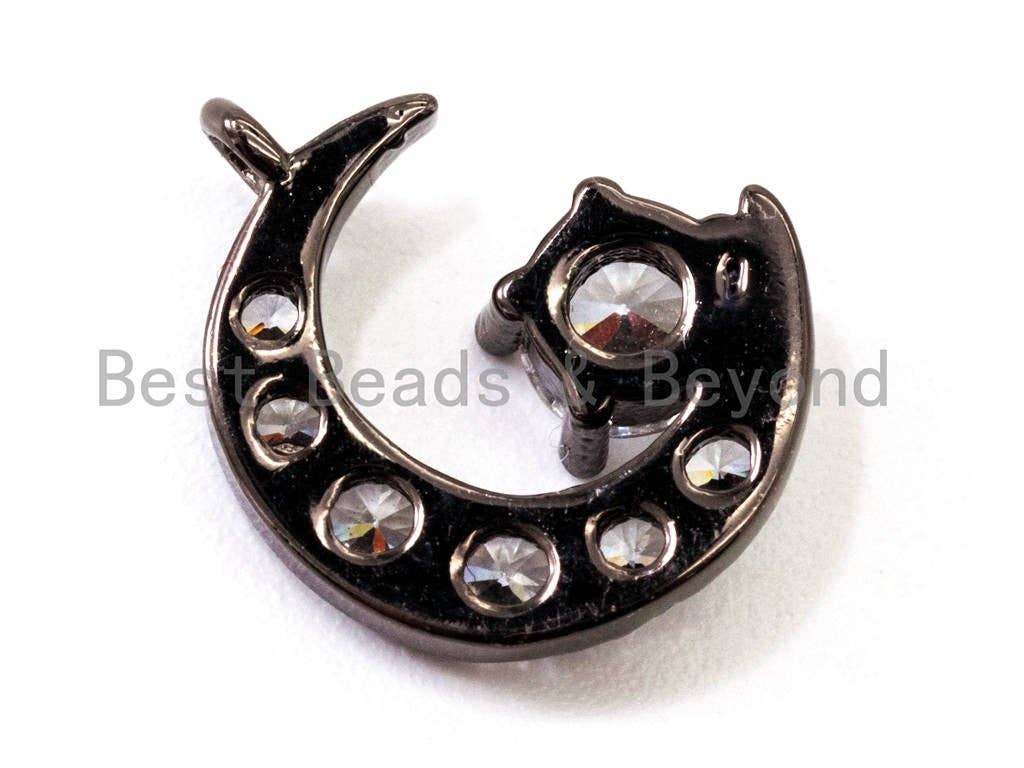 CZ Micro Pave Half Moon charm, Crescent Moon Clear Cubic Zirconia Pave Charm in Gold Rose Gold Silver Black color, 13mm, sku# Y25