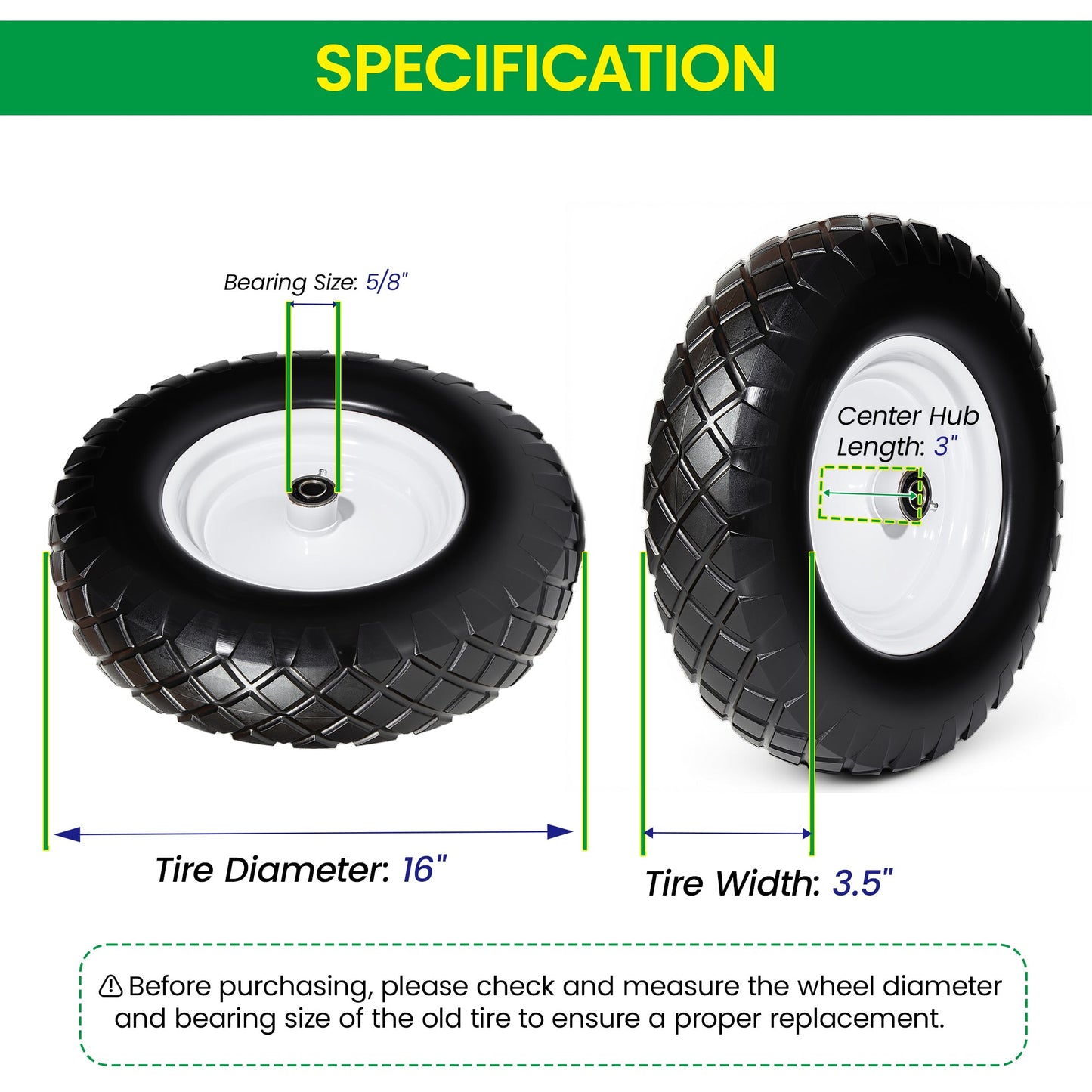 4.80/4.00-8 Flat-Free Solid Wheelbarrow Tire and Wheel