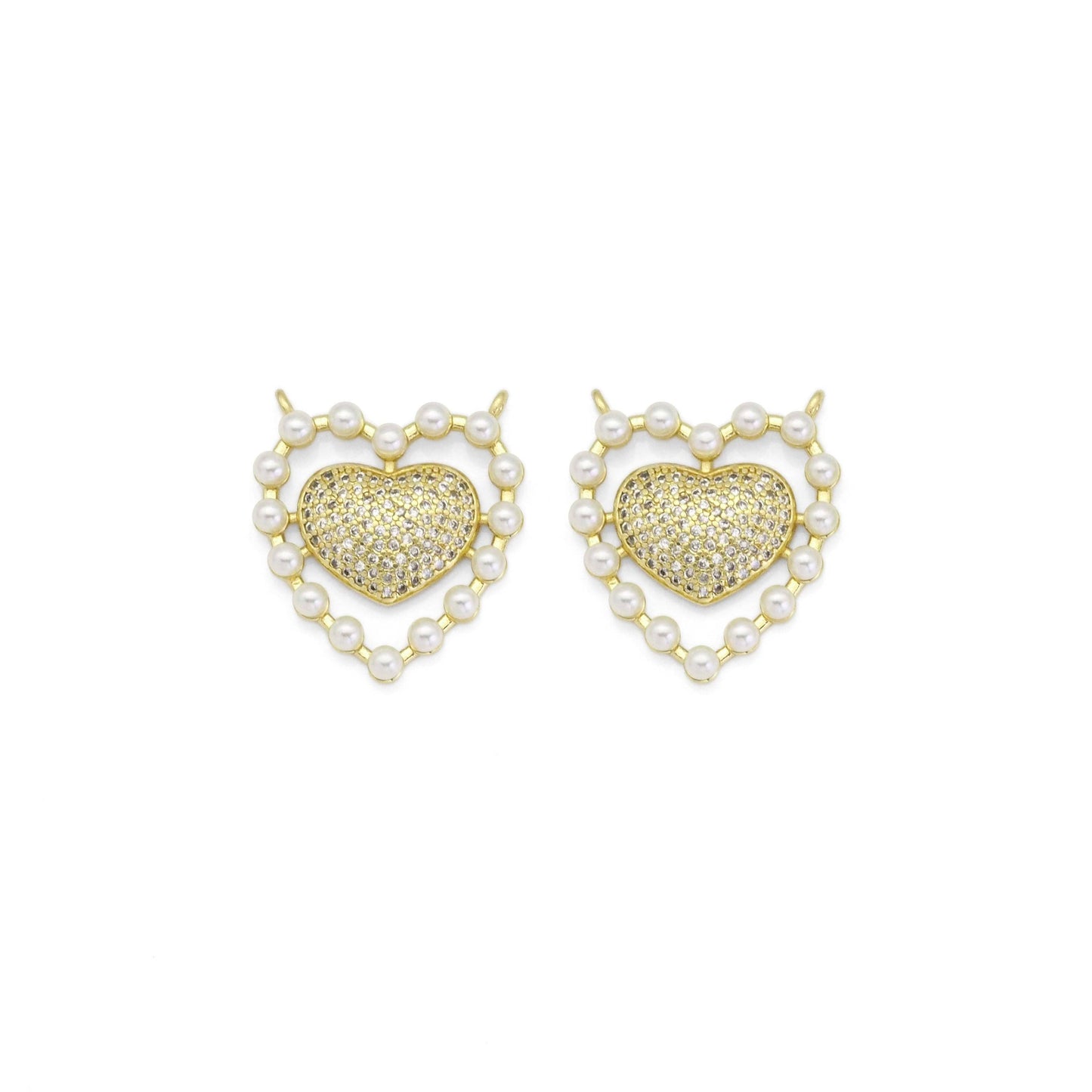 Gold CZ Pearl Edge Heart Pendant, Sku#LK883