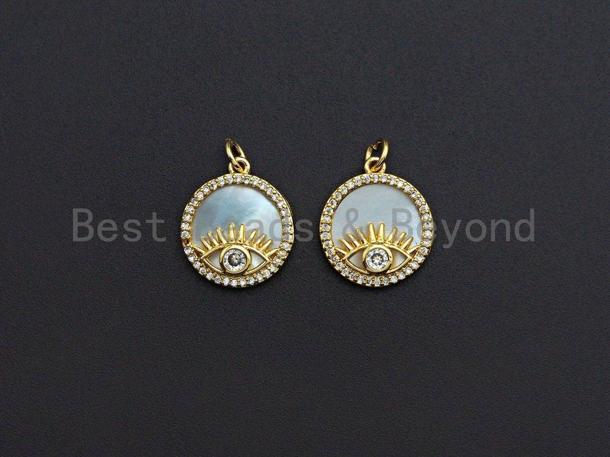 Clear CZ Micro Pave Evil Eye on Mother-of-pearl Pendant Charm, Cubic Zirconia Charm, Eye Charm, 6x18mm,sku#Z846