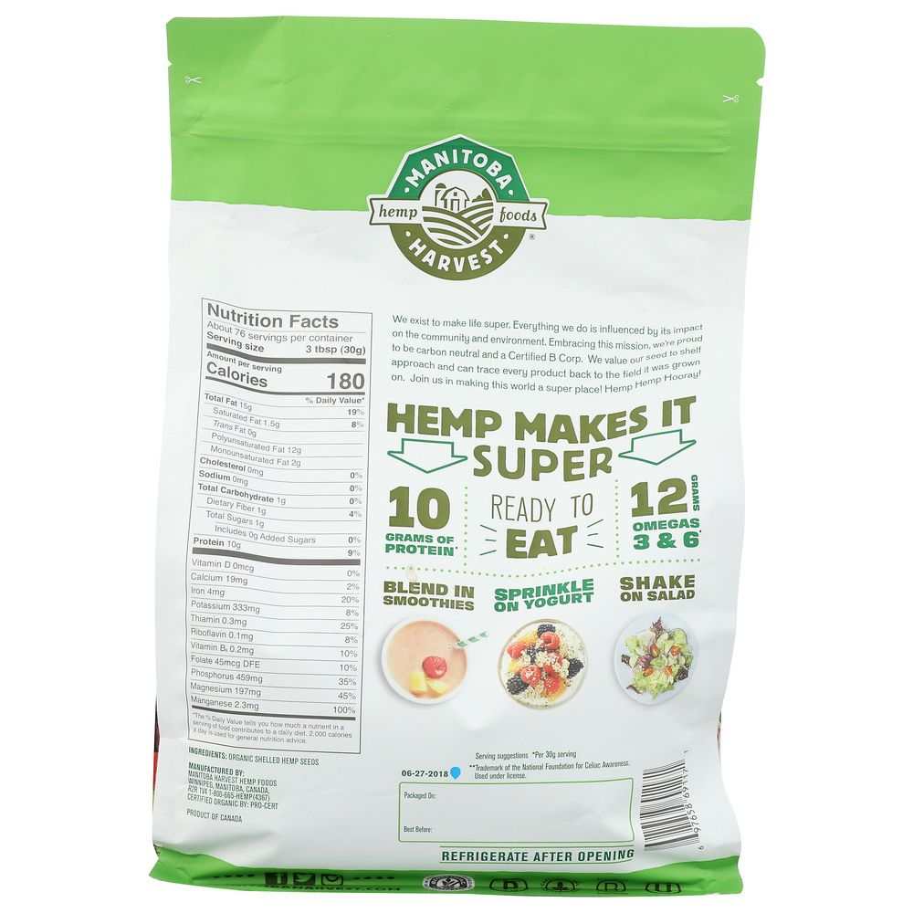 MANITOBA HARVEST: Organic Raw Shelled Hemp Seed,5lb-Nutrient Superfood