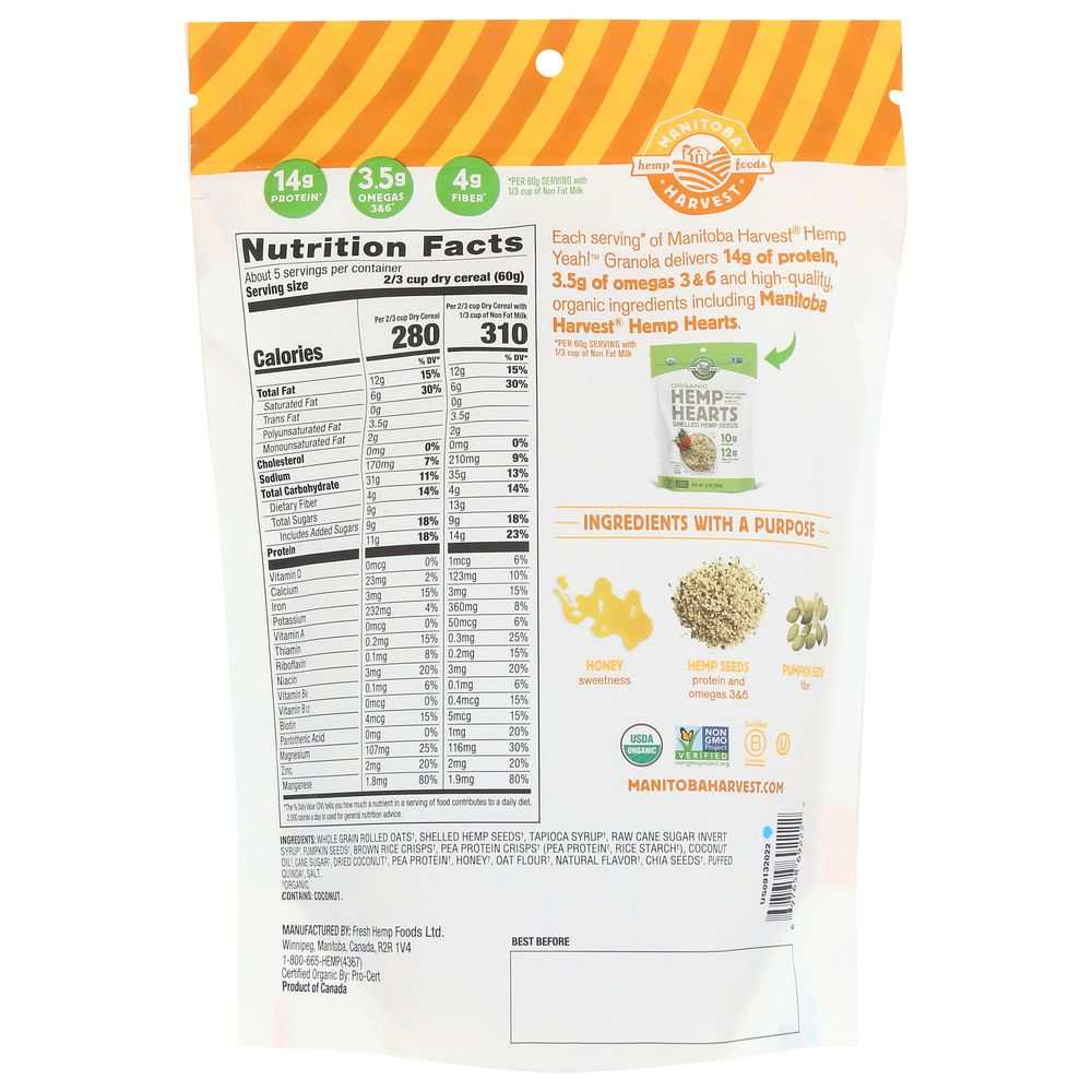 MANITOBA HARVEST: Hemp Yeah! Granola Honey and Oats, 10 oz