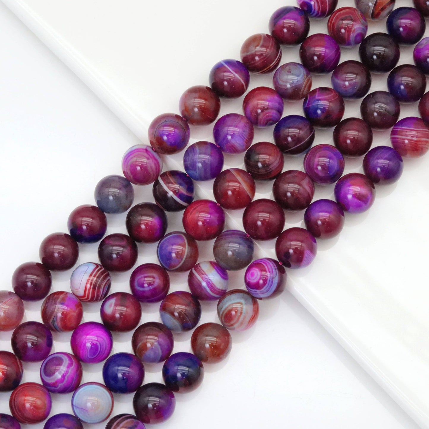 14mm Purple Blue Red Banded Agate Round Beads, Sku#U1793