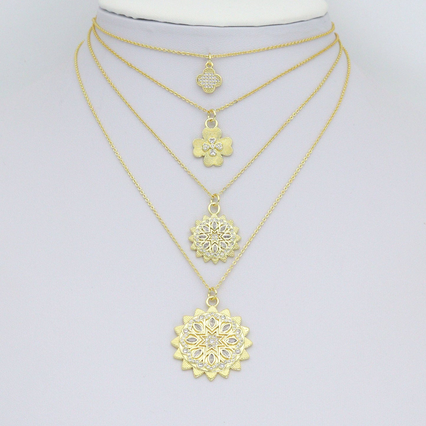 Gold Clear CZ Clover  Flower Charm Pendant,Sku#LK1259