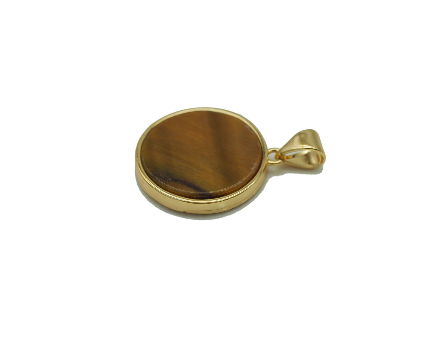 CZ Crescent Moon On Gemstone Round Coin Charm, Sku#LX76