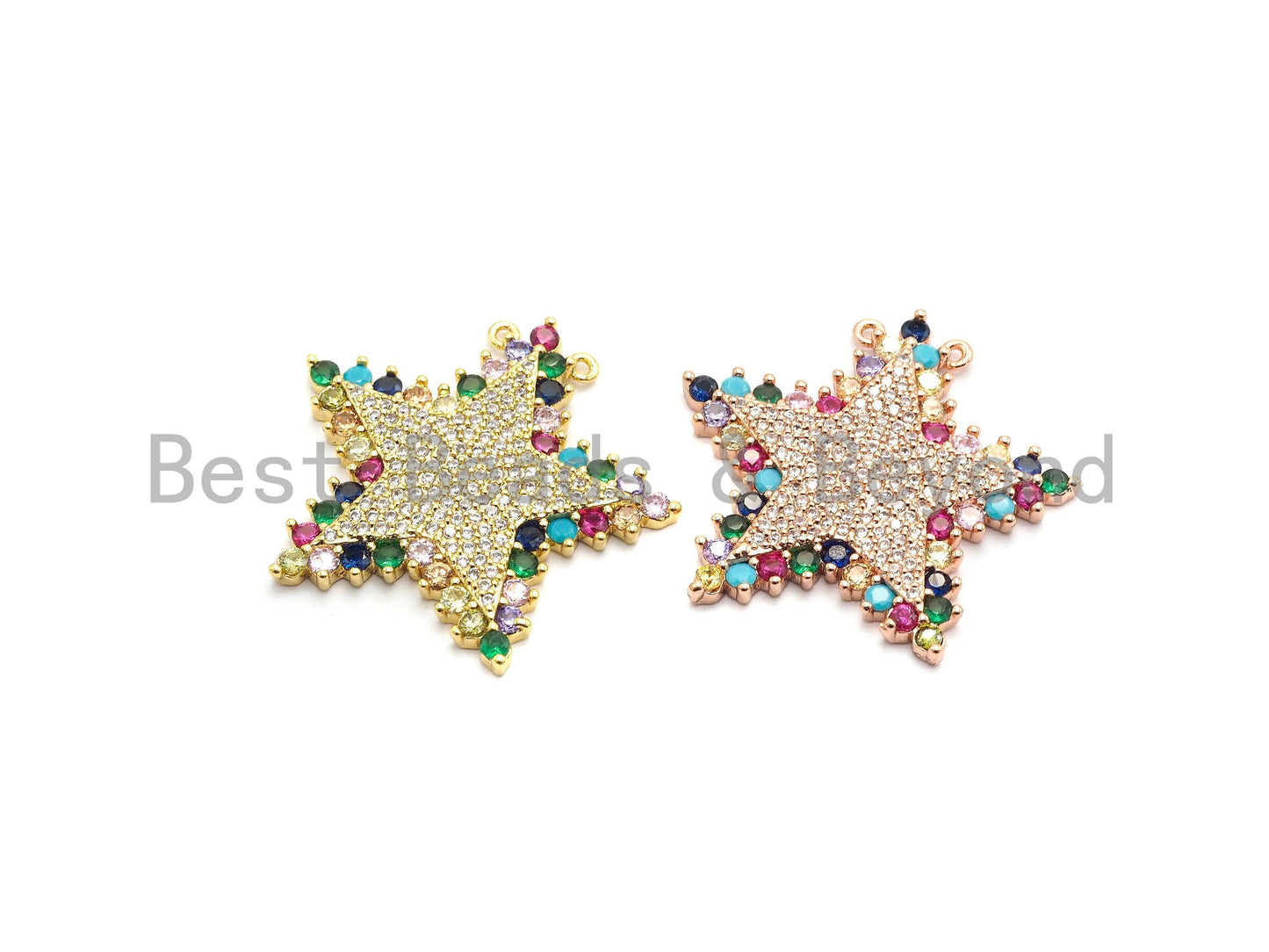 Colorful CZ Clear Micro Pave Star Pendant,Five Star Shaped Pave Pendant,Gold/Rose Gold/Silver/Gunmetal plated,29x31mm, Sku#F716