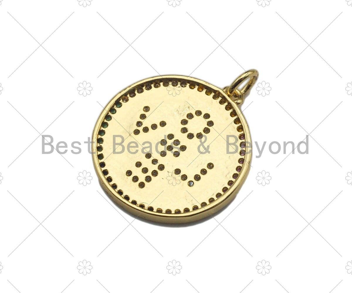 Multicolor CZ Micro Pave Love On Round Coin Pendant/Charm,Cubic Zirconia Paved Love Charm, Necklace Bracelet Charm Pendant,21x22mm, sku#L338