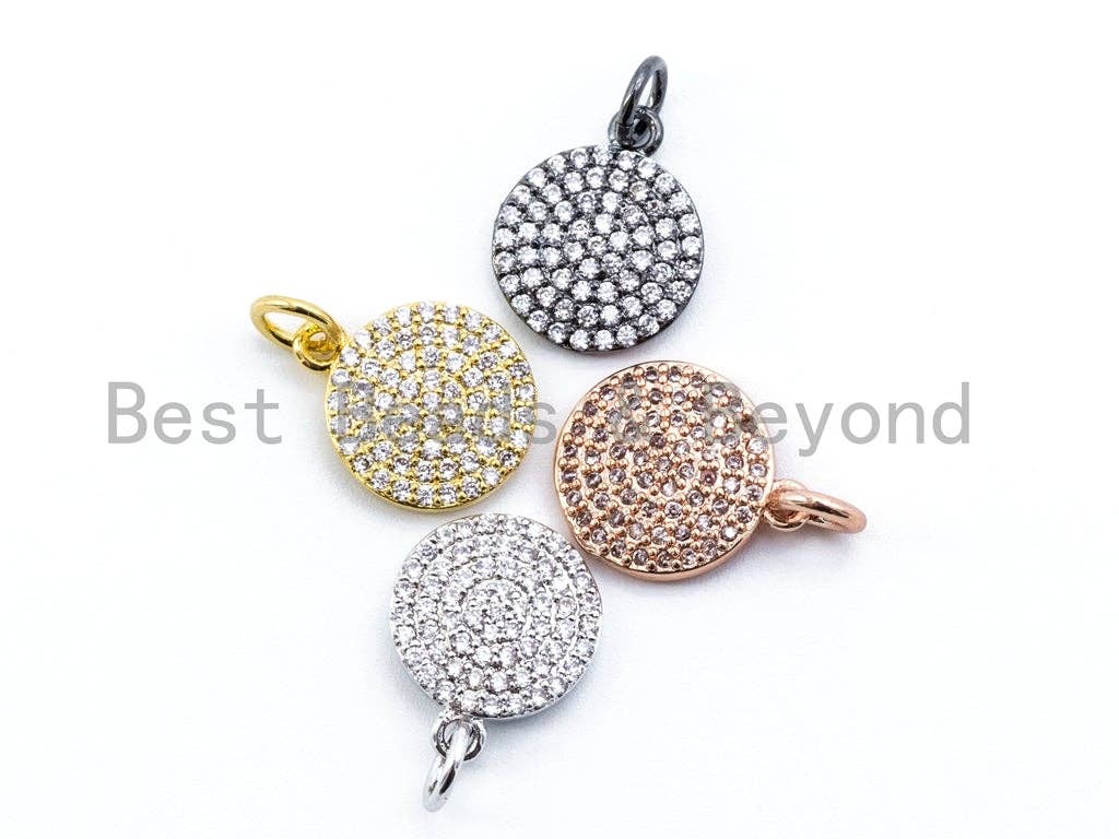 CZ Clear Micro Pave Coin Charm, Round Disc Pave Charm, Gold/Rose Gold/Silver/Gunmetal Pave Dangle Charms,10mm/8mm/6mm, Sku#F125