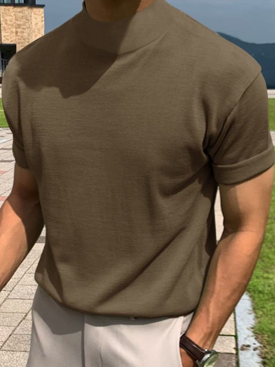 Men's Full Size Mock Neck Short Sleeve T-Shirt Plus Size