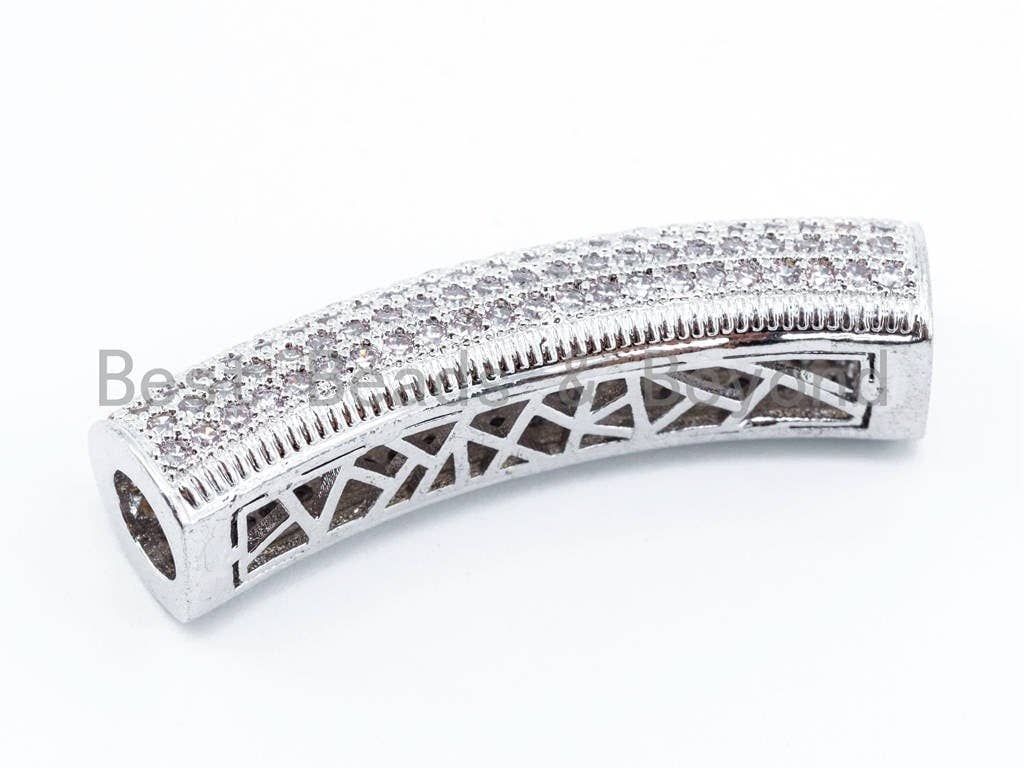 CZ Micro Pave Big Hole Curved Spacer Tube, sku#G249