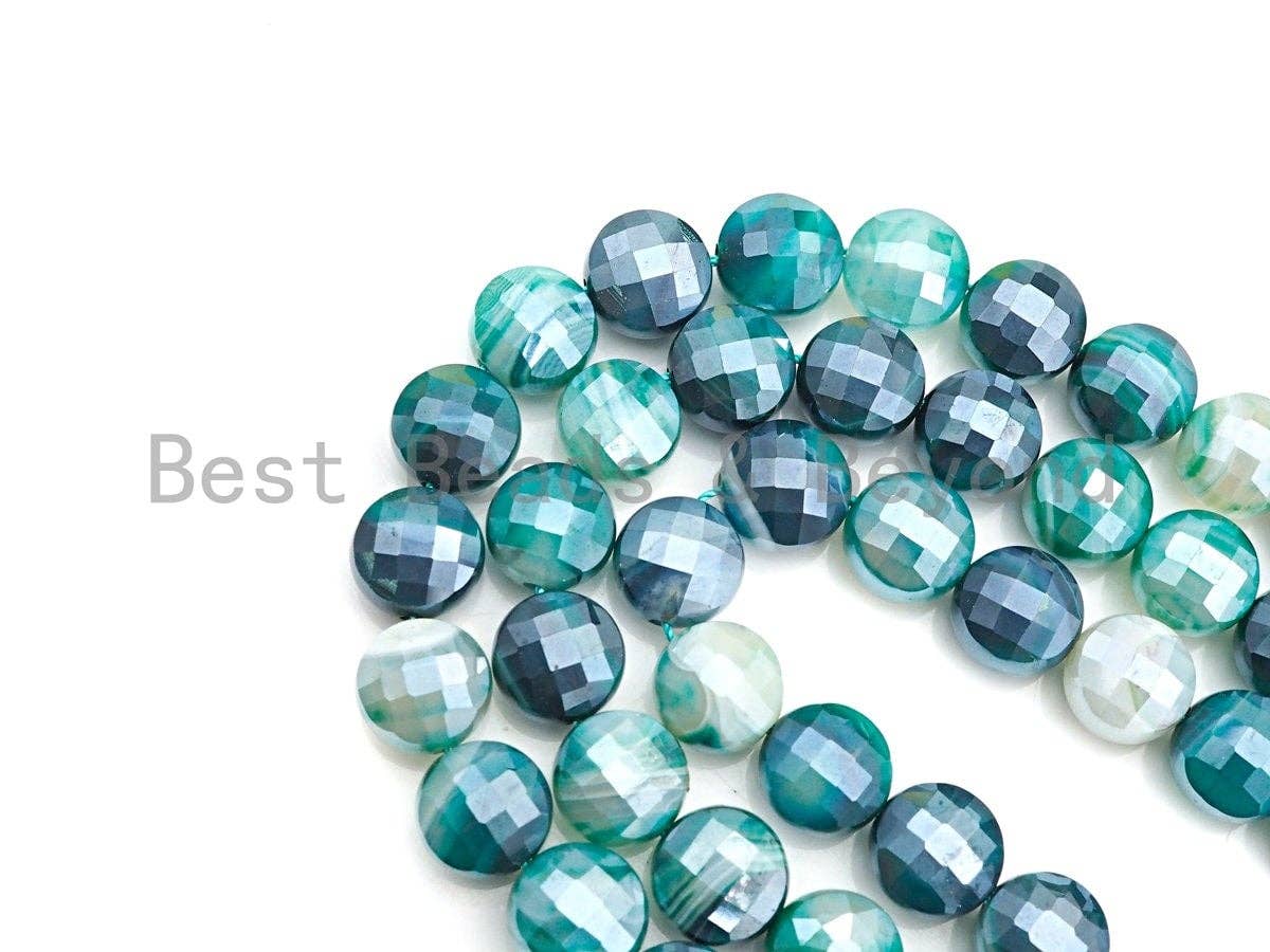 Mystic Plated Turtle Shell Cut Natural Green Agate Coin Shape beads, 6mm/8mm/10mm, Natural Green Agate Beads, 15.5" Full strand, Sku#UA16C