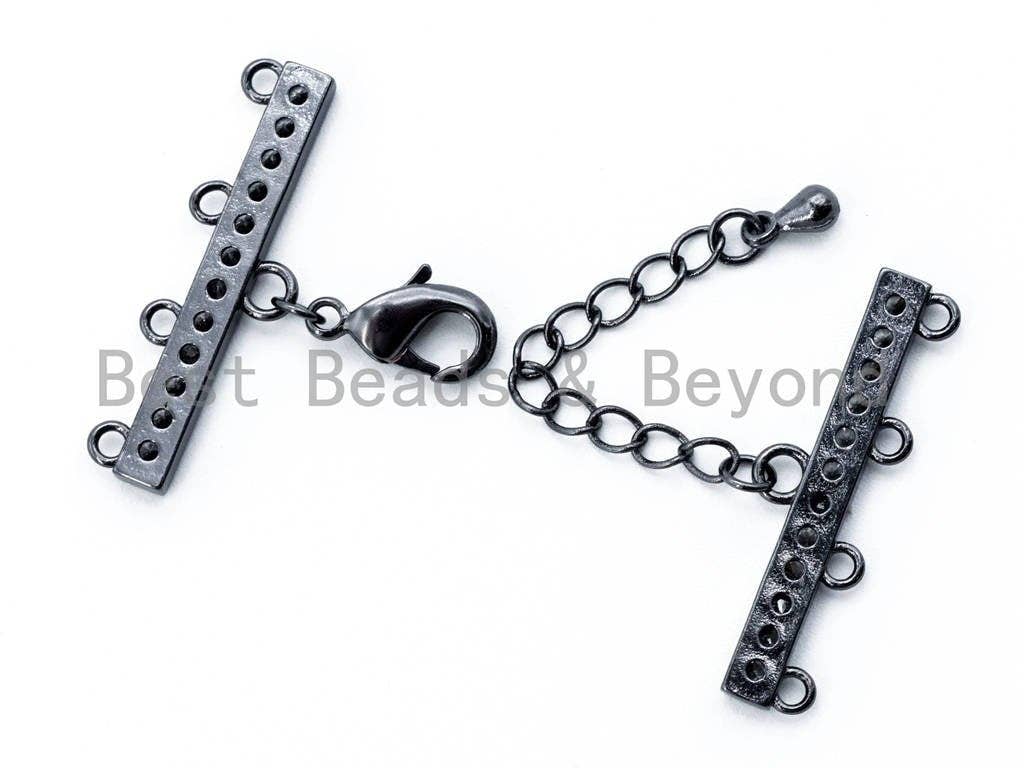 1set Four Loops CZ Micro Pave Multi-Strands Lobster Claw Clasp, Clear CZ Pave in Gold/Silver/Black Finish, Jewelry Findings,28x6mm,SKU#K29