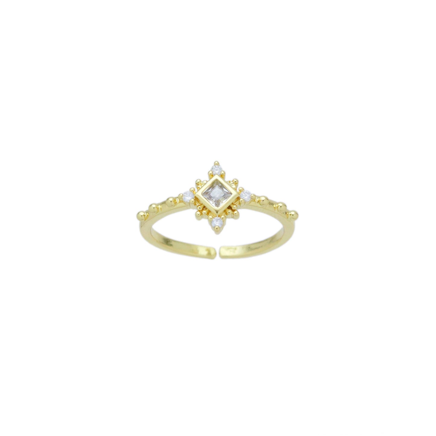 Clear Rhombus CZ Diamond Shaple Gold Adjustable Ring, Sku#LD579c
