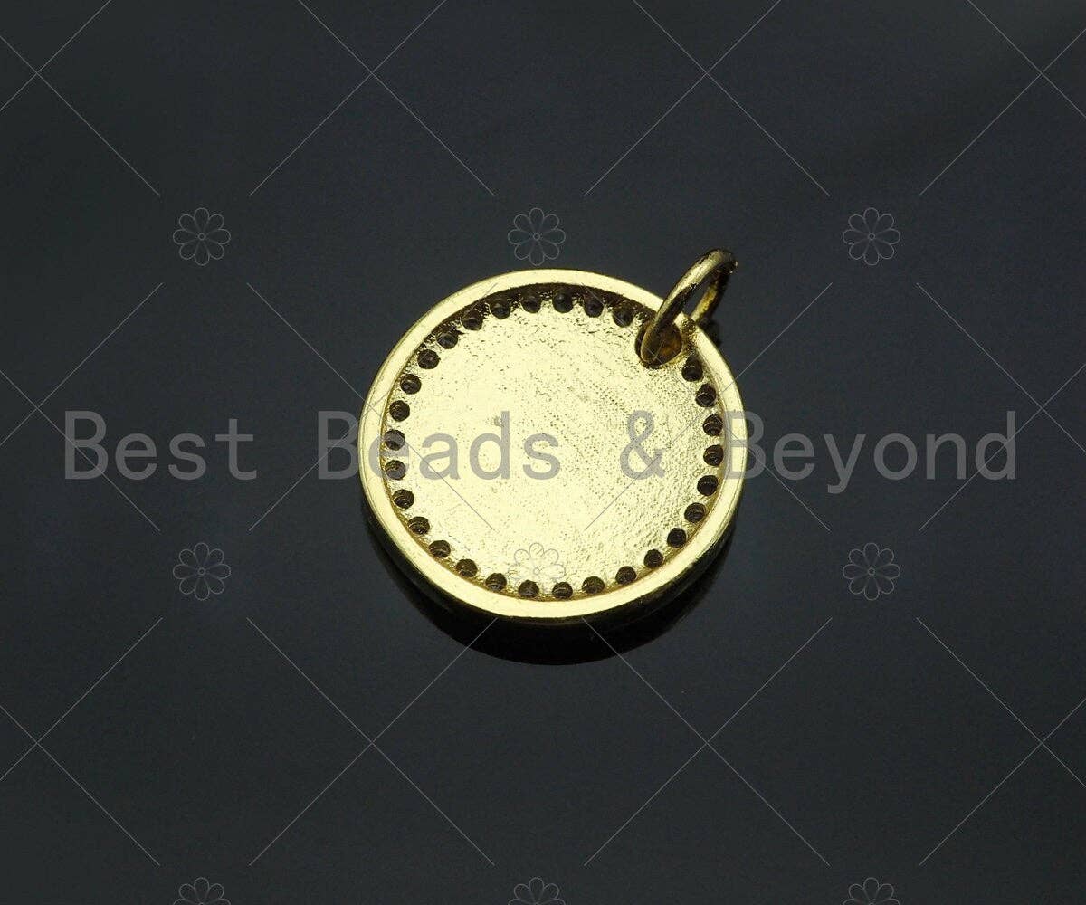 Gold Filled CZ Micro Pave Smiley Face On Round Coin Shape Pendant,18K Gold Filled Smiley Face Charm, Necklace Bracelet Charm,13mm,Sku#LK324