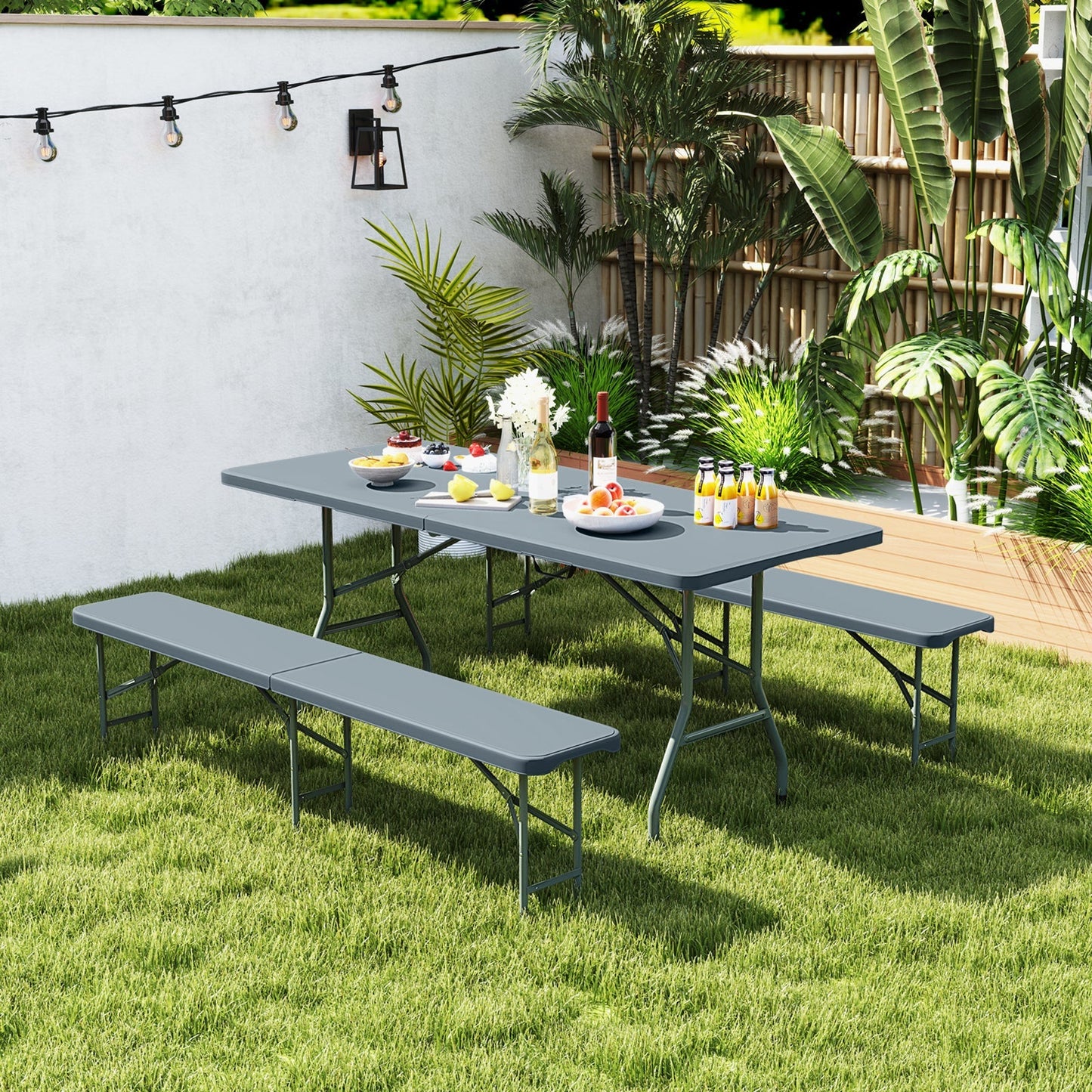6 Feet Plastic Folding Bench Portable Seat with Handle and Lock