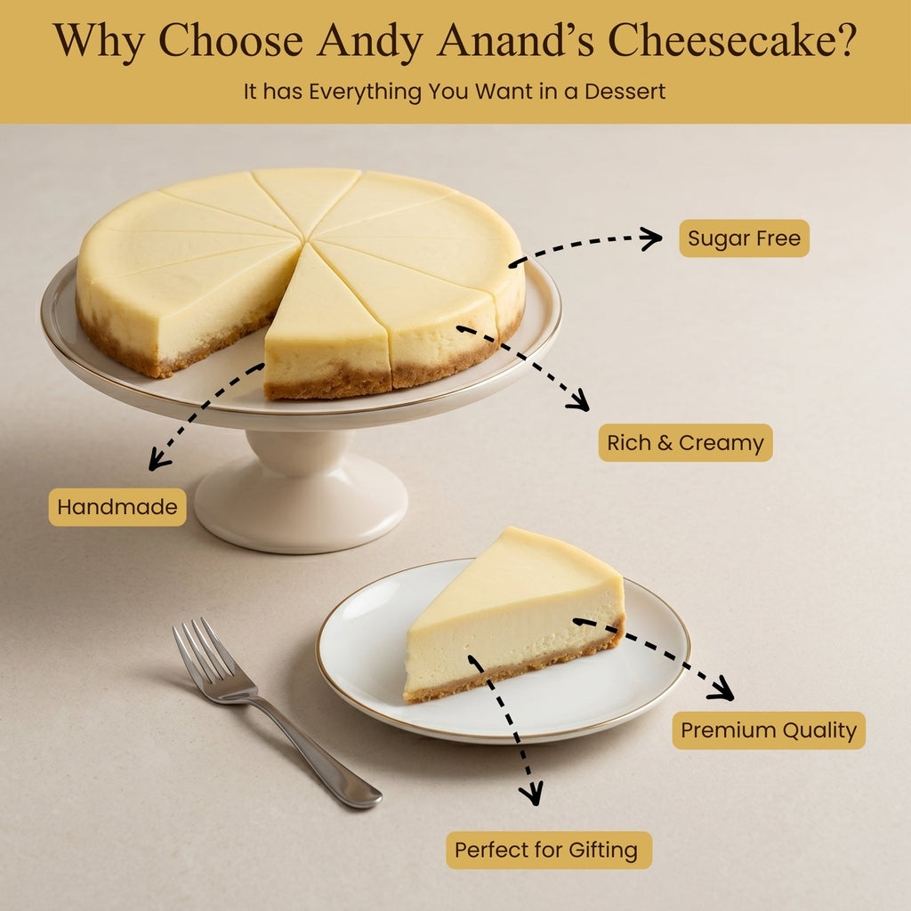 Andy Anand New York Cheesecake, 9-Inch, 2 lb – Freshly Baked with Real California Cream Cheese, All-Natural Ingredients, Birthday Gift Box