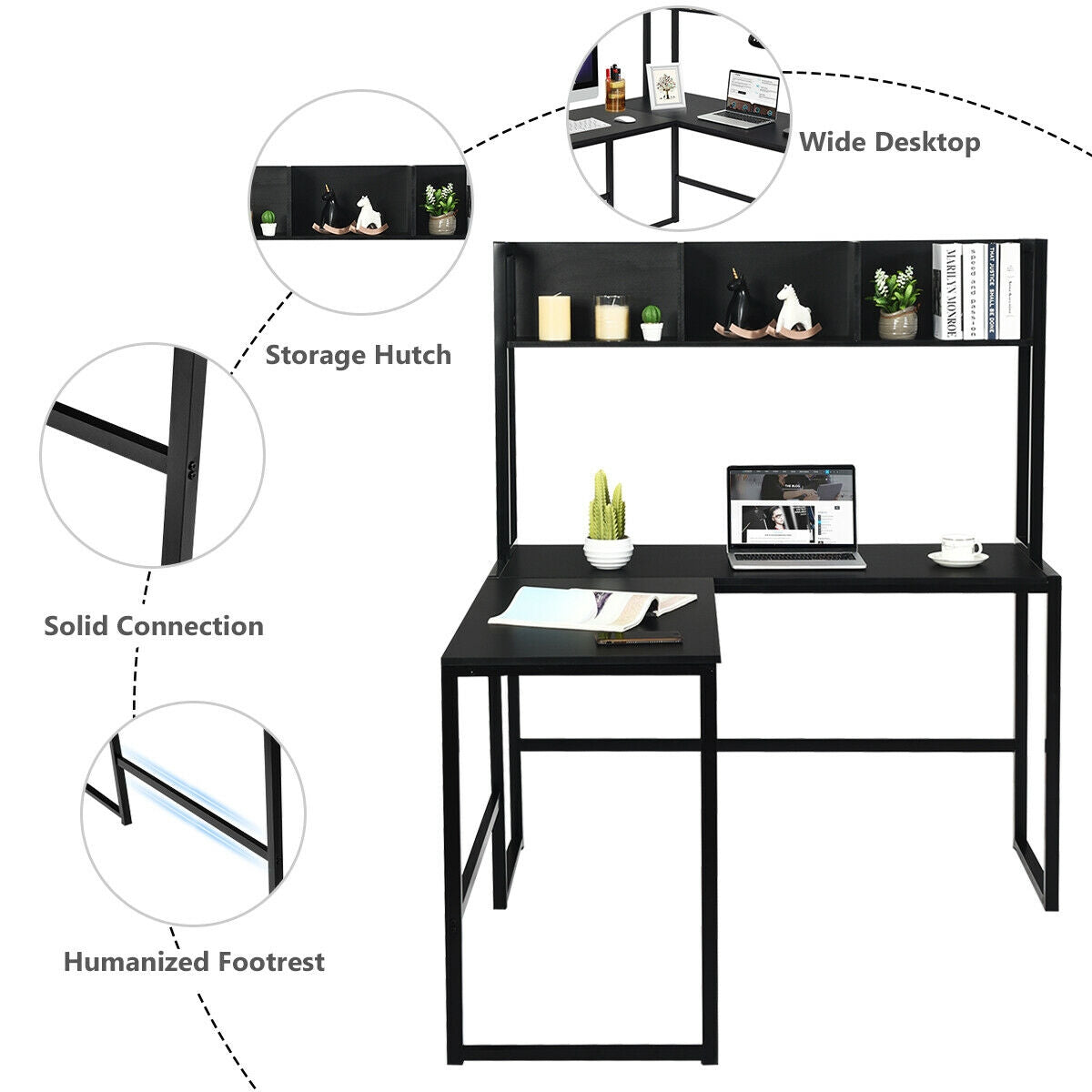 Reversible L-Shaped Corner Desk with Storage Bookshelf