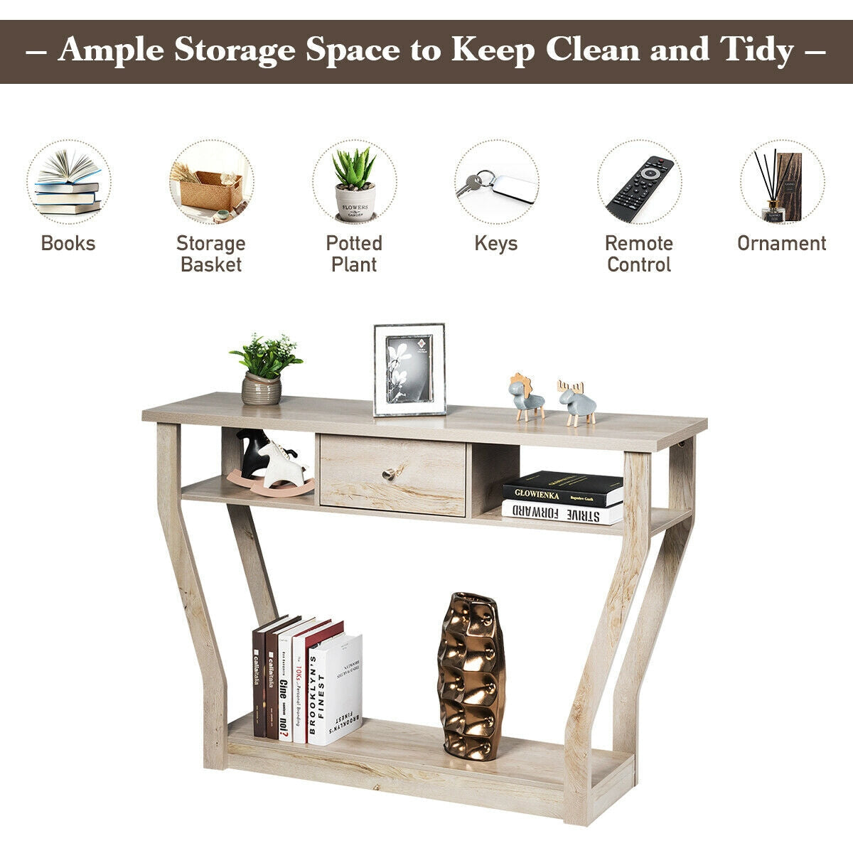 Curved Frame Modern Console Table with Storage Drawer for Entryway