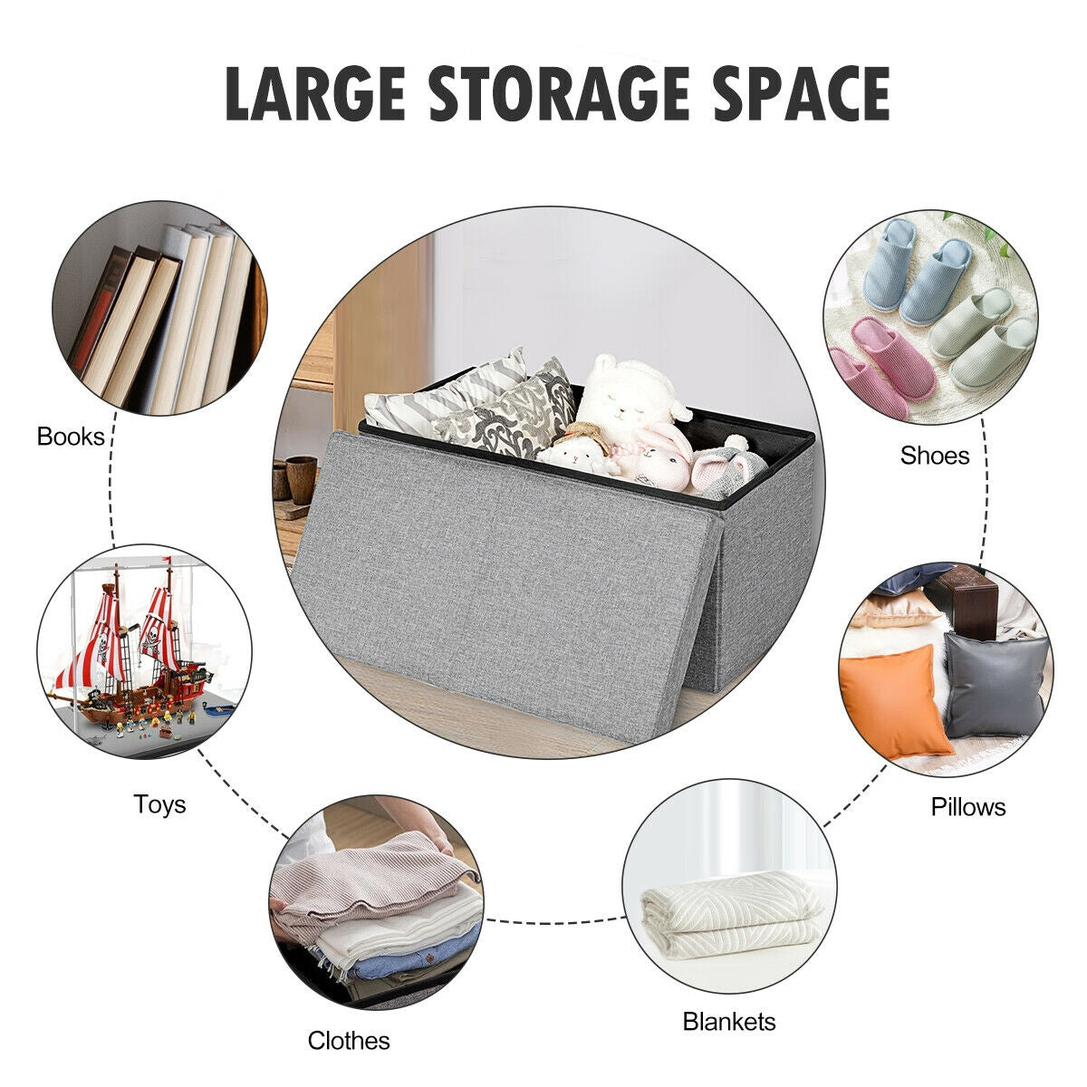 30 Inch Folding Storage Ottoman with Lift Top
