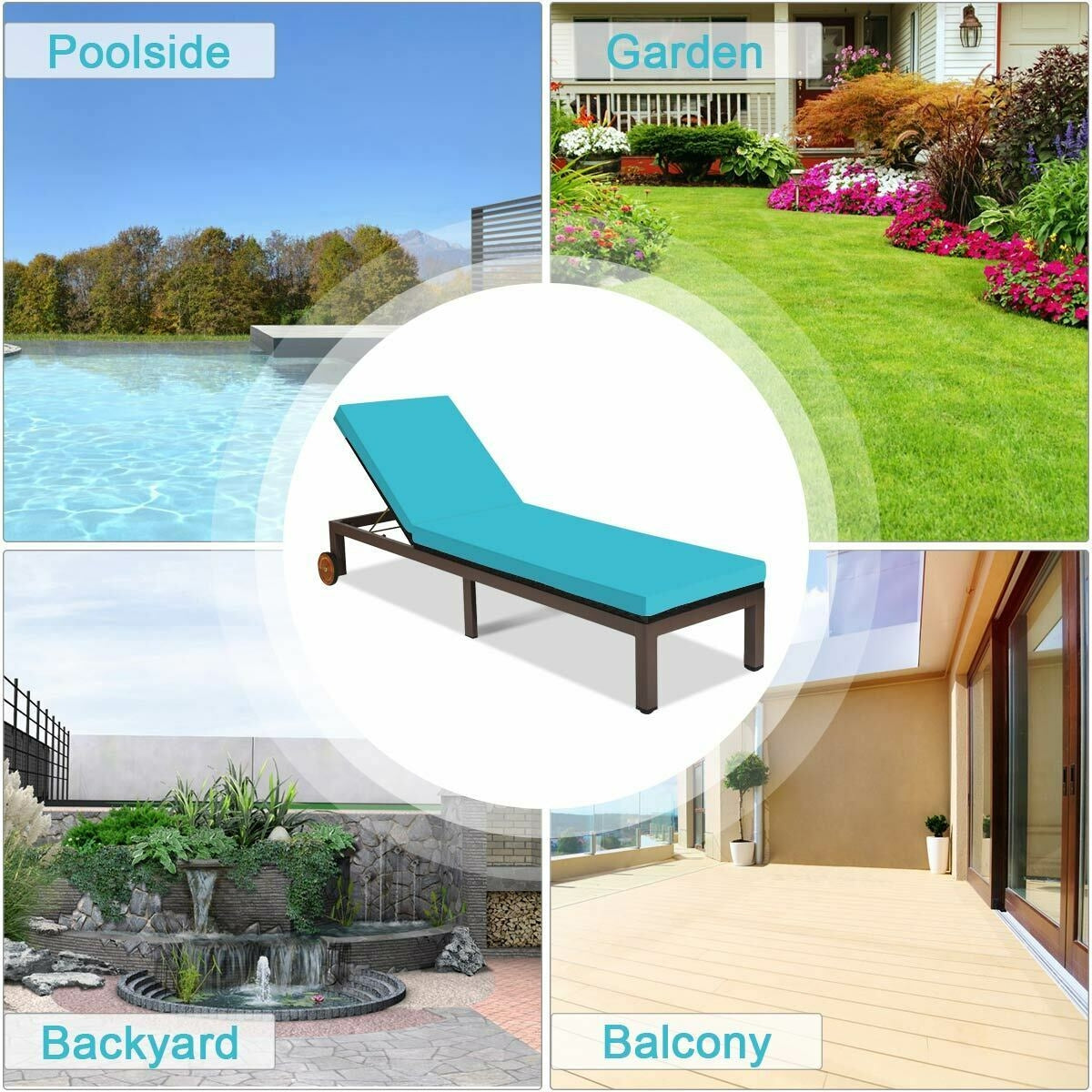 Back Adjustable Cushioned Patio Rattan Lounge Chair