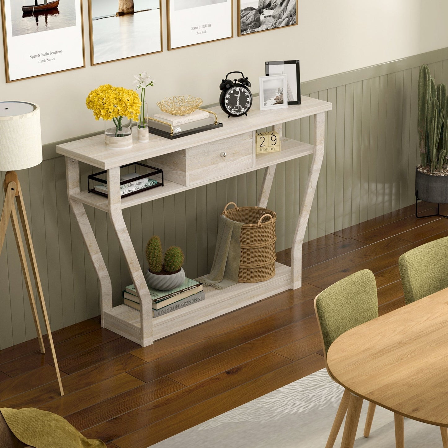 Curved Frame Modern Console Table with Storage Drawer for Entryway
