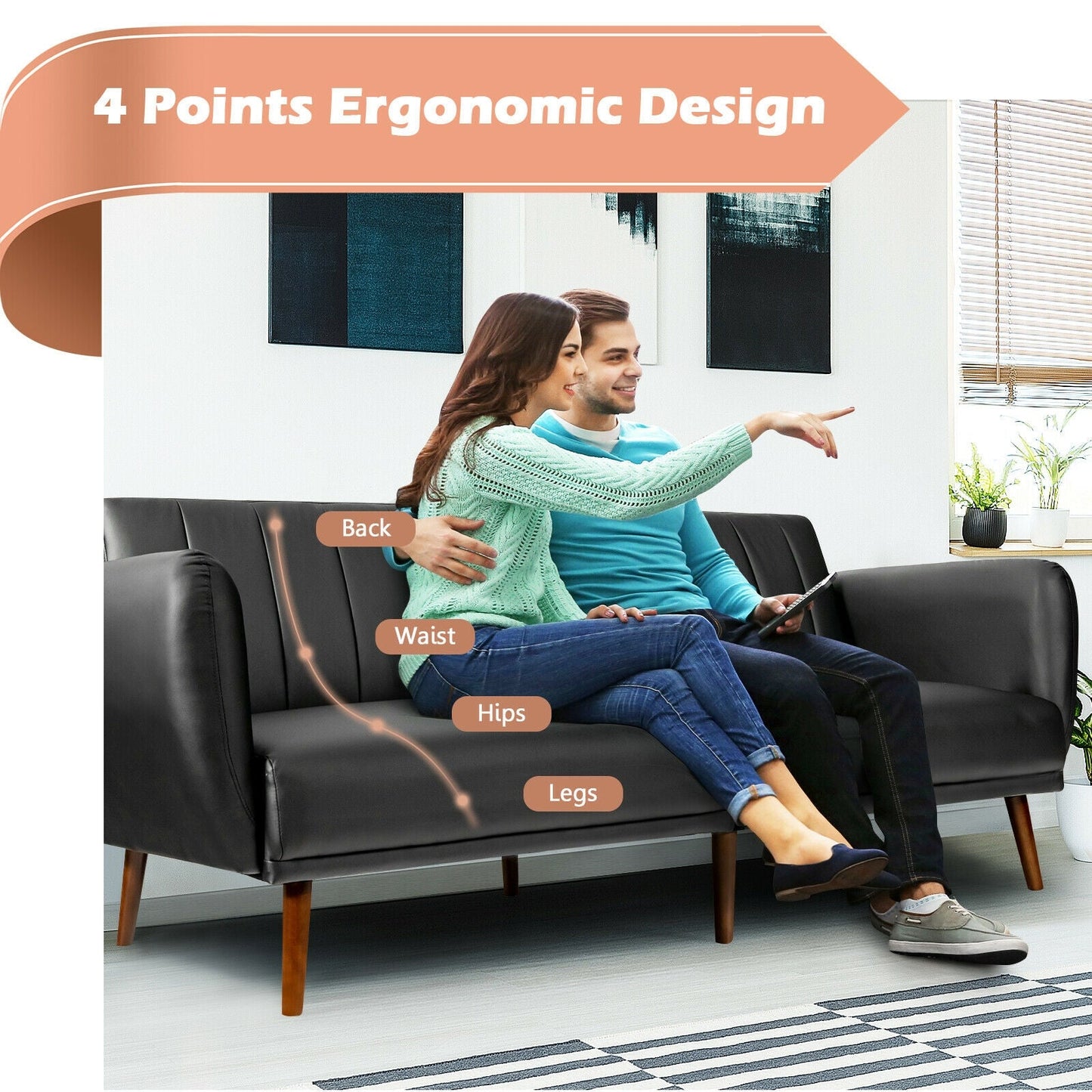3 Seat Convertible Sofa Bed with Adjustable Backrest for Living Room