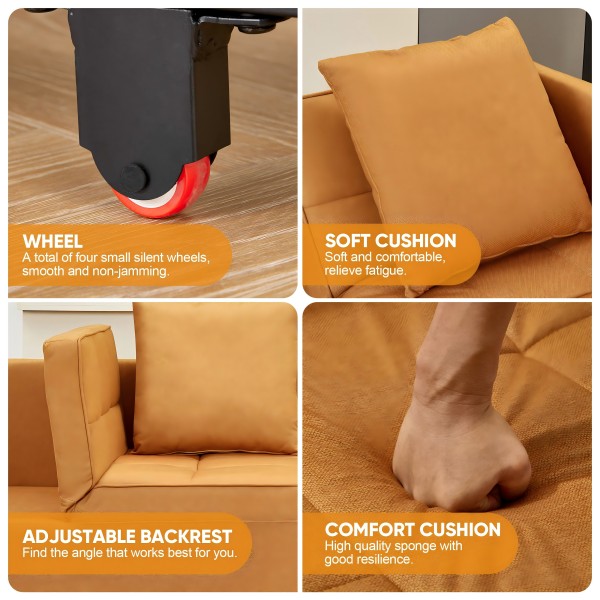 Anifox Recline Sofa Bed Sleeper Chair Yellow With Armrest for Living Room, Small Apartments and Office