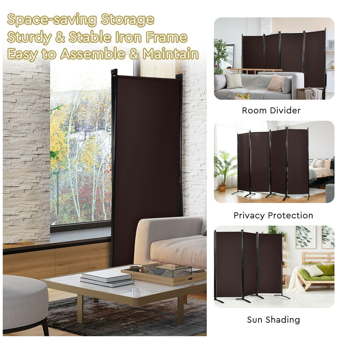 4-Panel Room Divider with Steel Frame