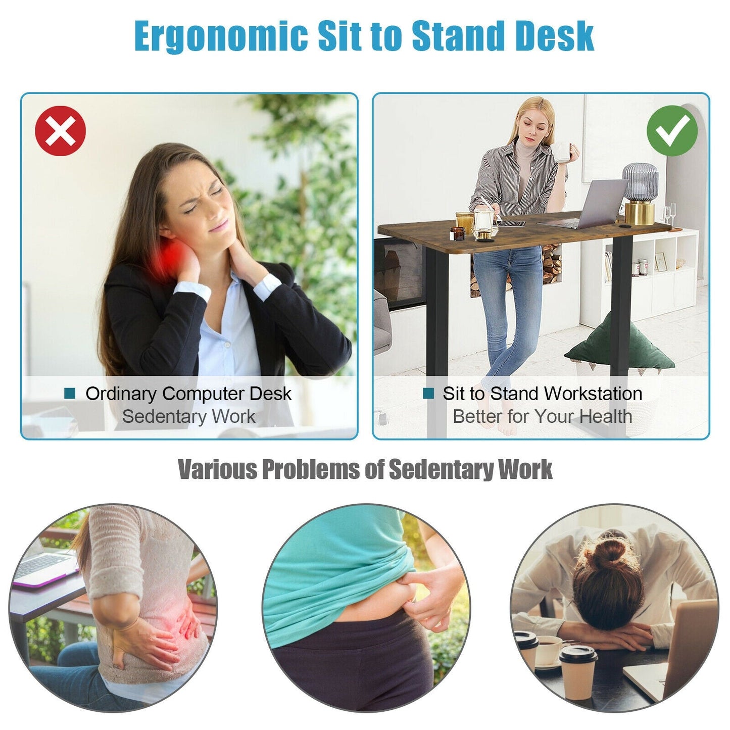 48-inch Electric Height Adjustable Standing Desk with Control Panel